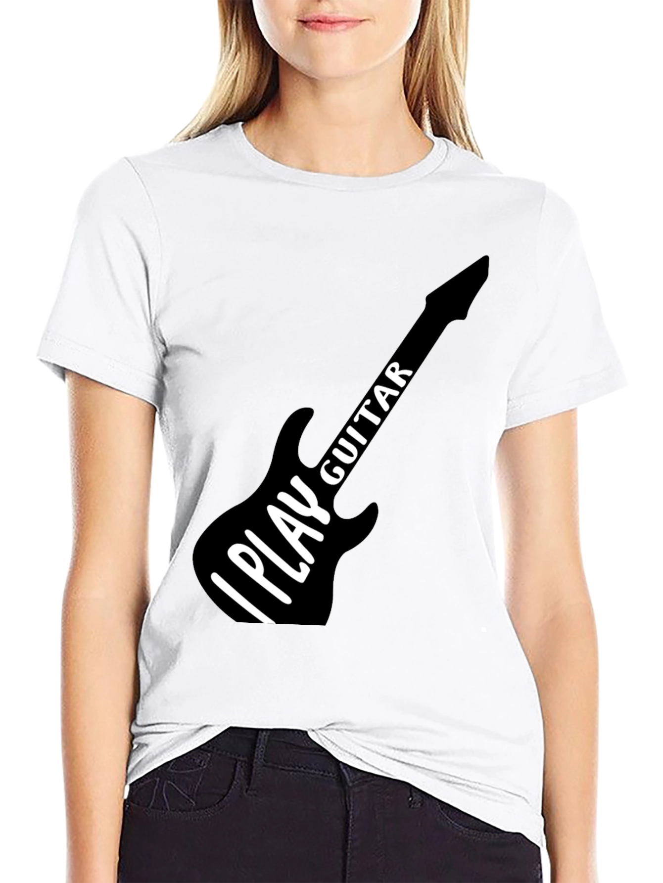 I Play Guitar Graphic T-Shirt Black Crew Neck Tee