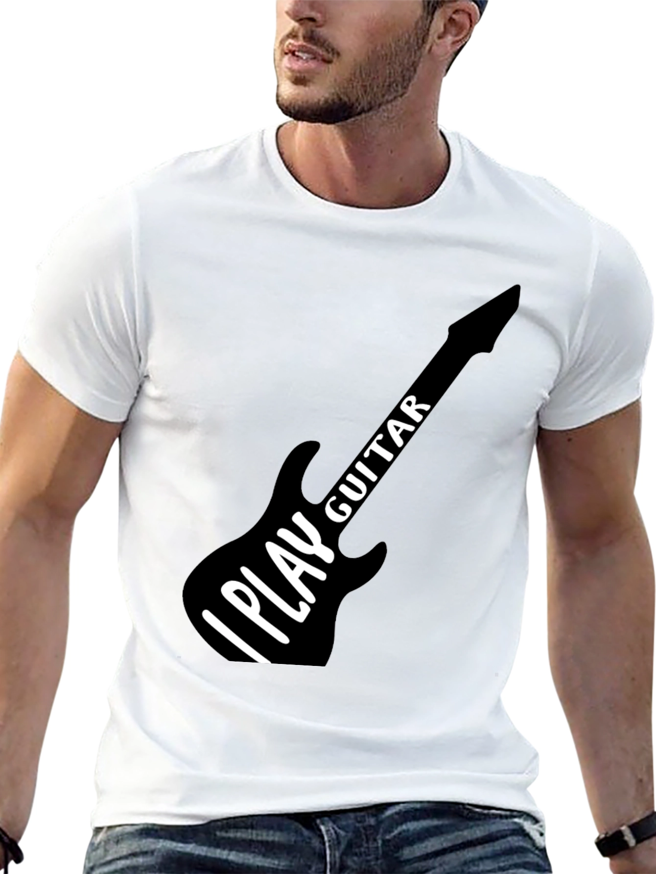 I Play Guitar Graphic T-Shirt Black Crew Neck Tee