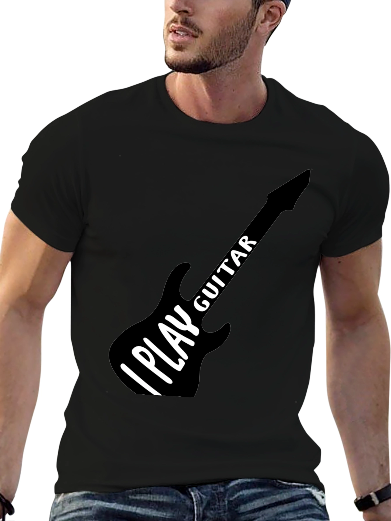 I Play Guitar Graphic T-Shirt Black Crew Neck Tee