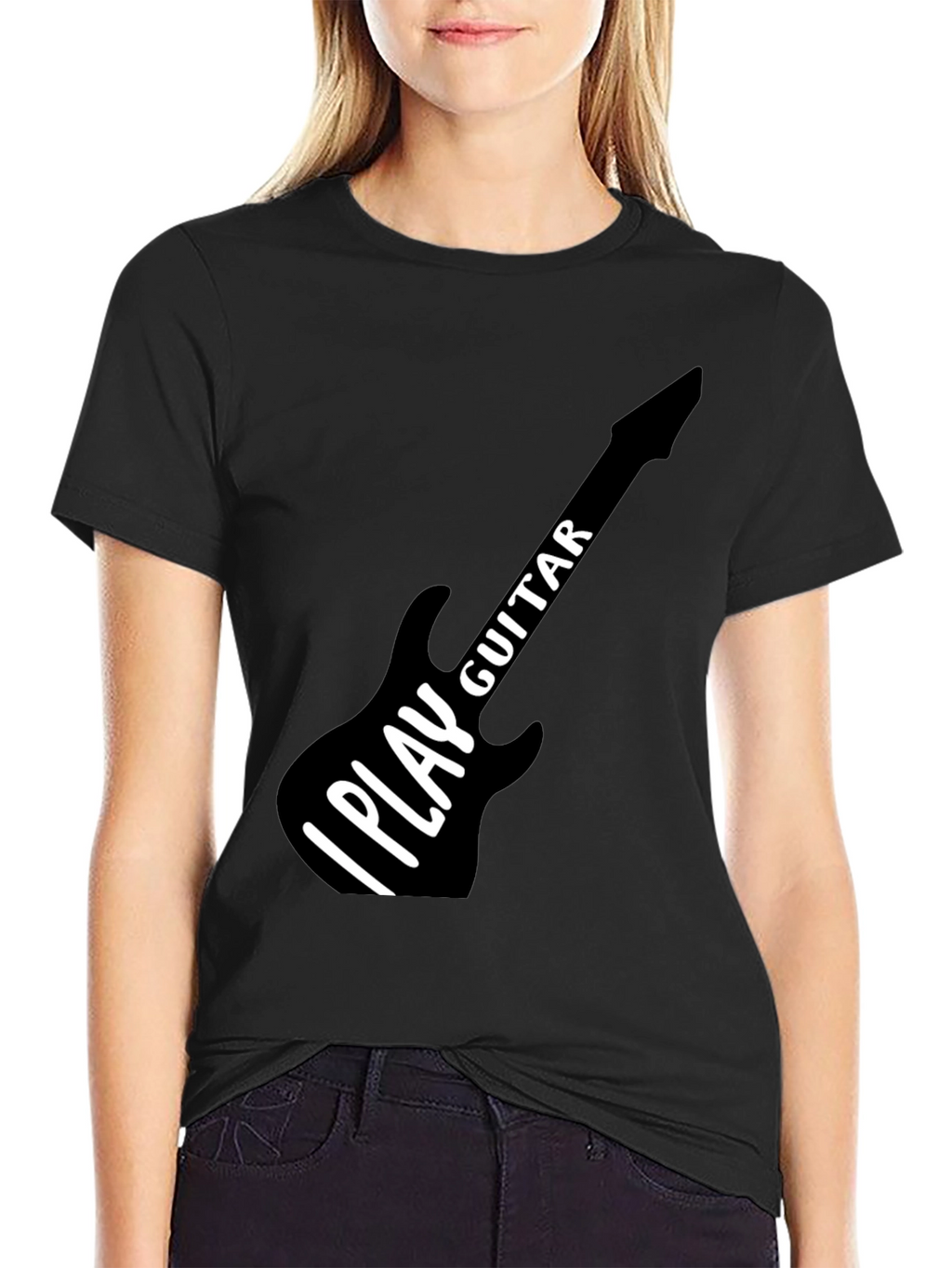 I Play Guitar Graphic T-Shirt Black Crew Neck Tee