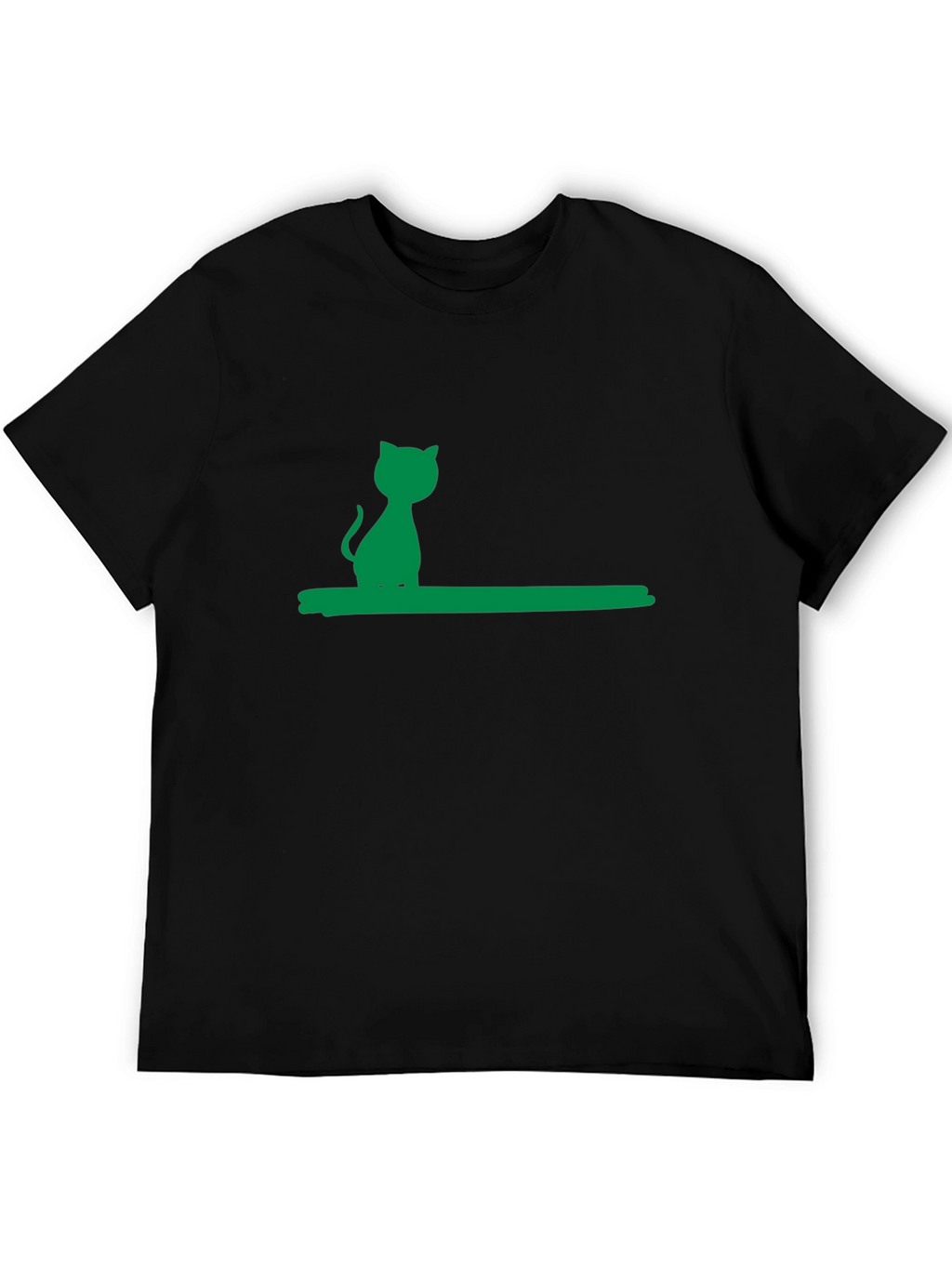 Green Cat Silhouette Black Cotton Tee