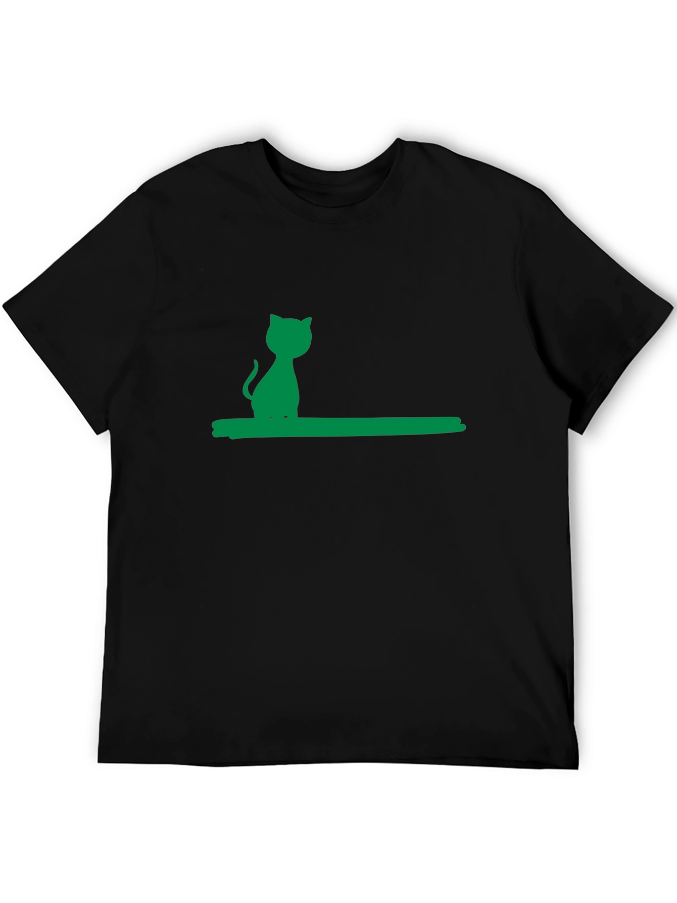 Green Cat Silhouette Black Cotton Tee