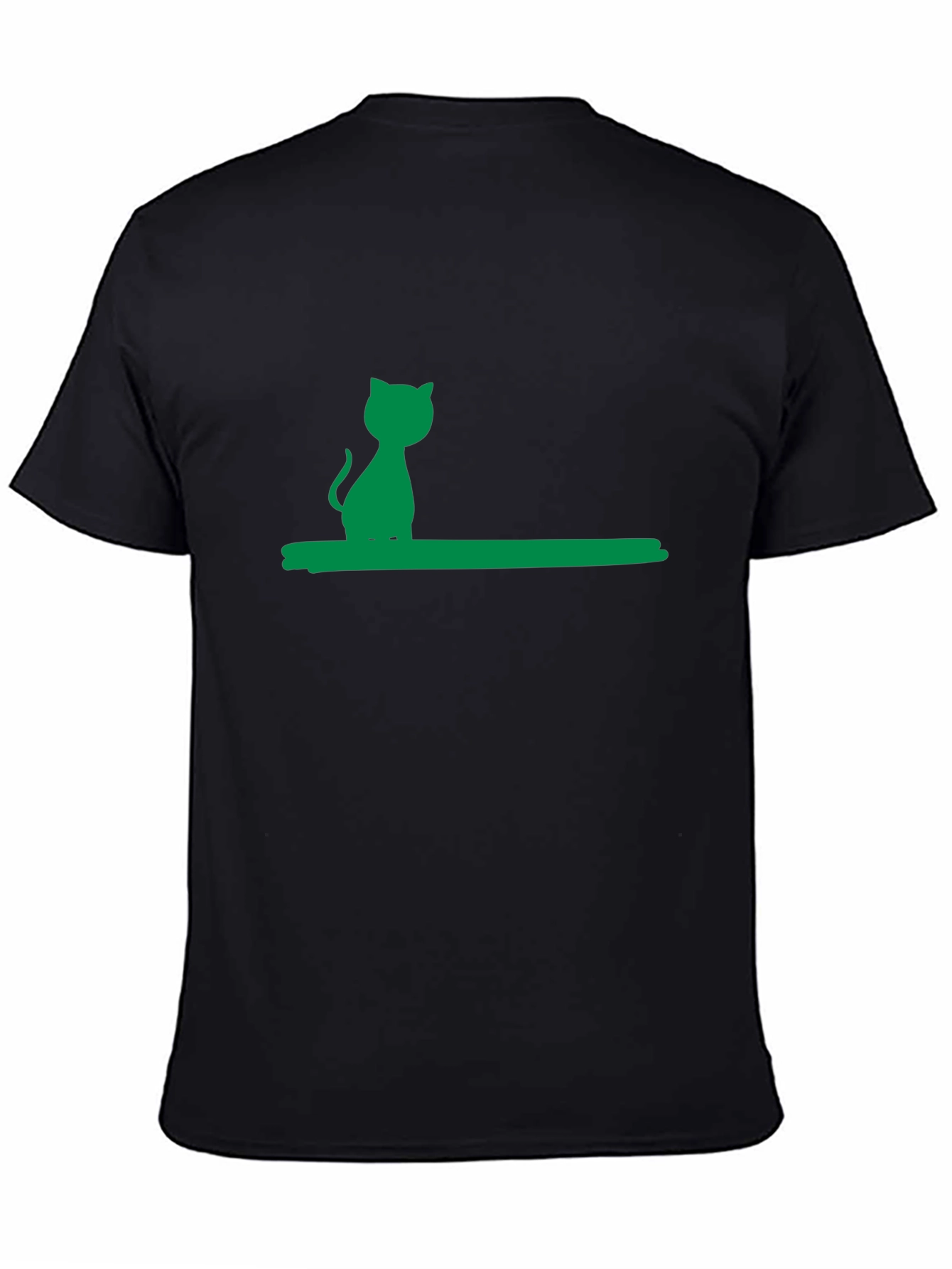 Green Cat Silhouette Black Cotton Tee