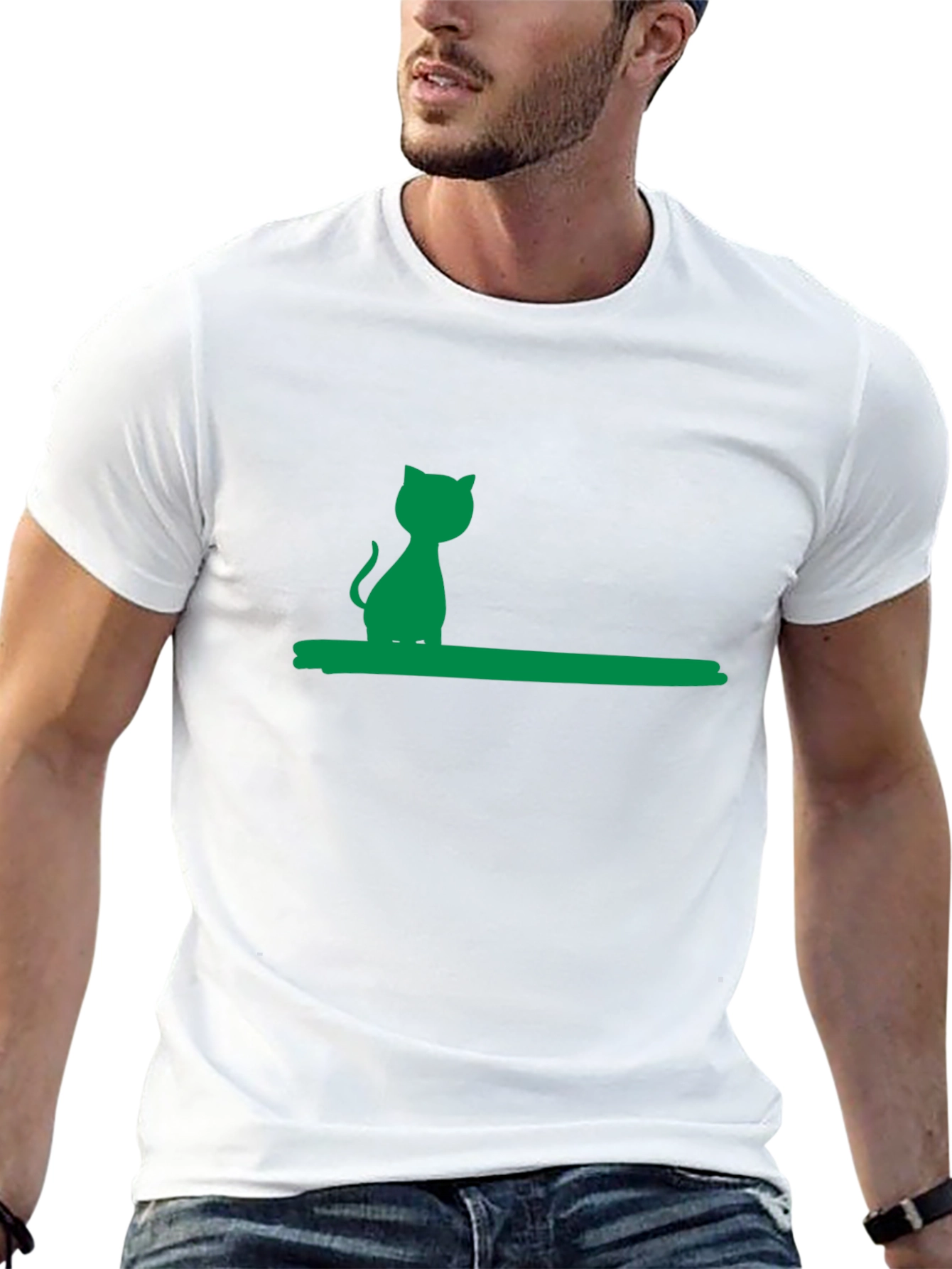 Green Cat Silhouette Black Cotton Tee