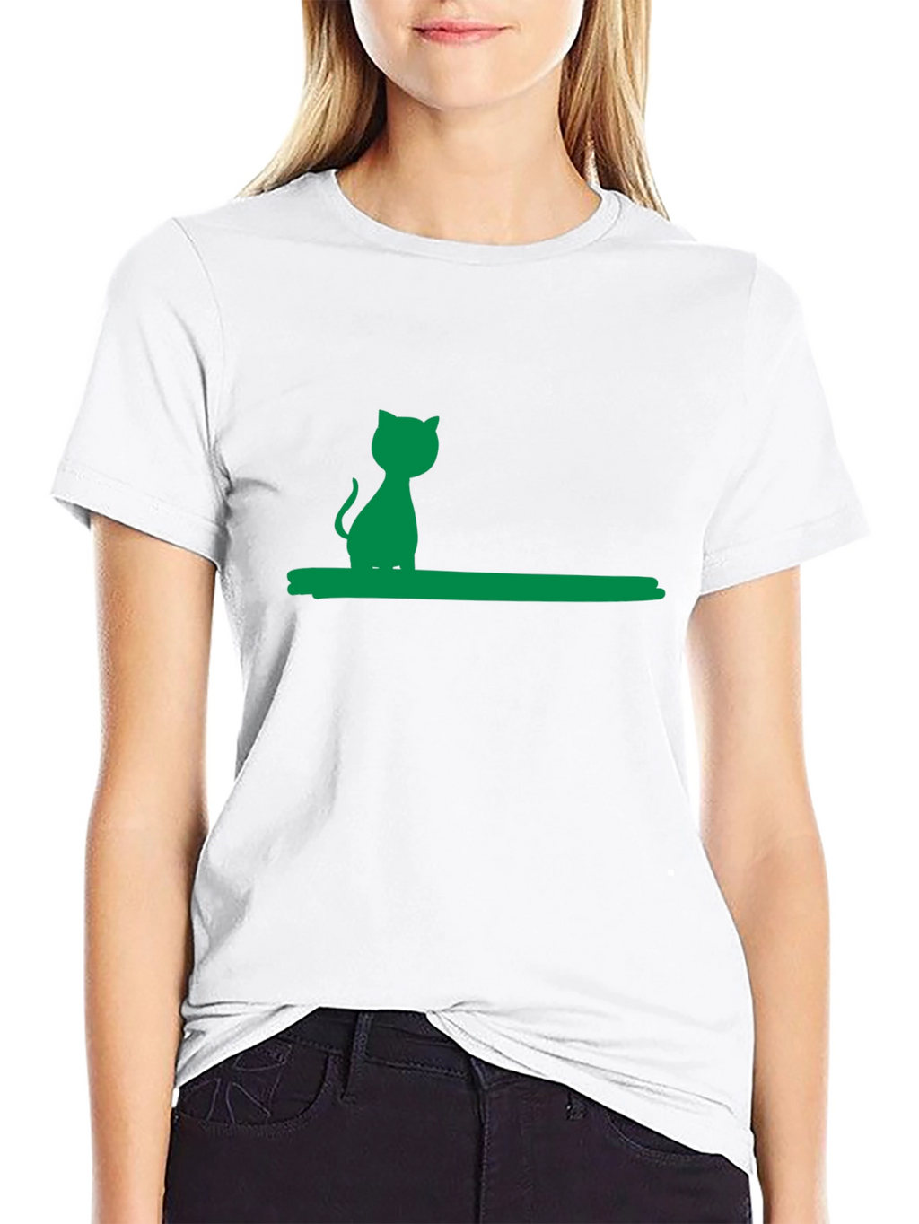 Green Cat Silhouette Black Cotton Tee