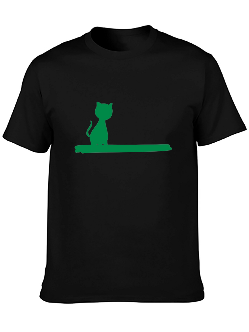 Green Cat Silhouette Black Cotton Tee