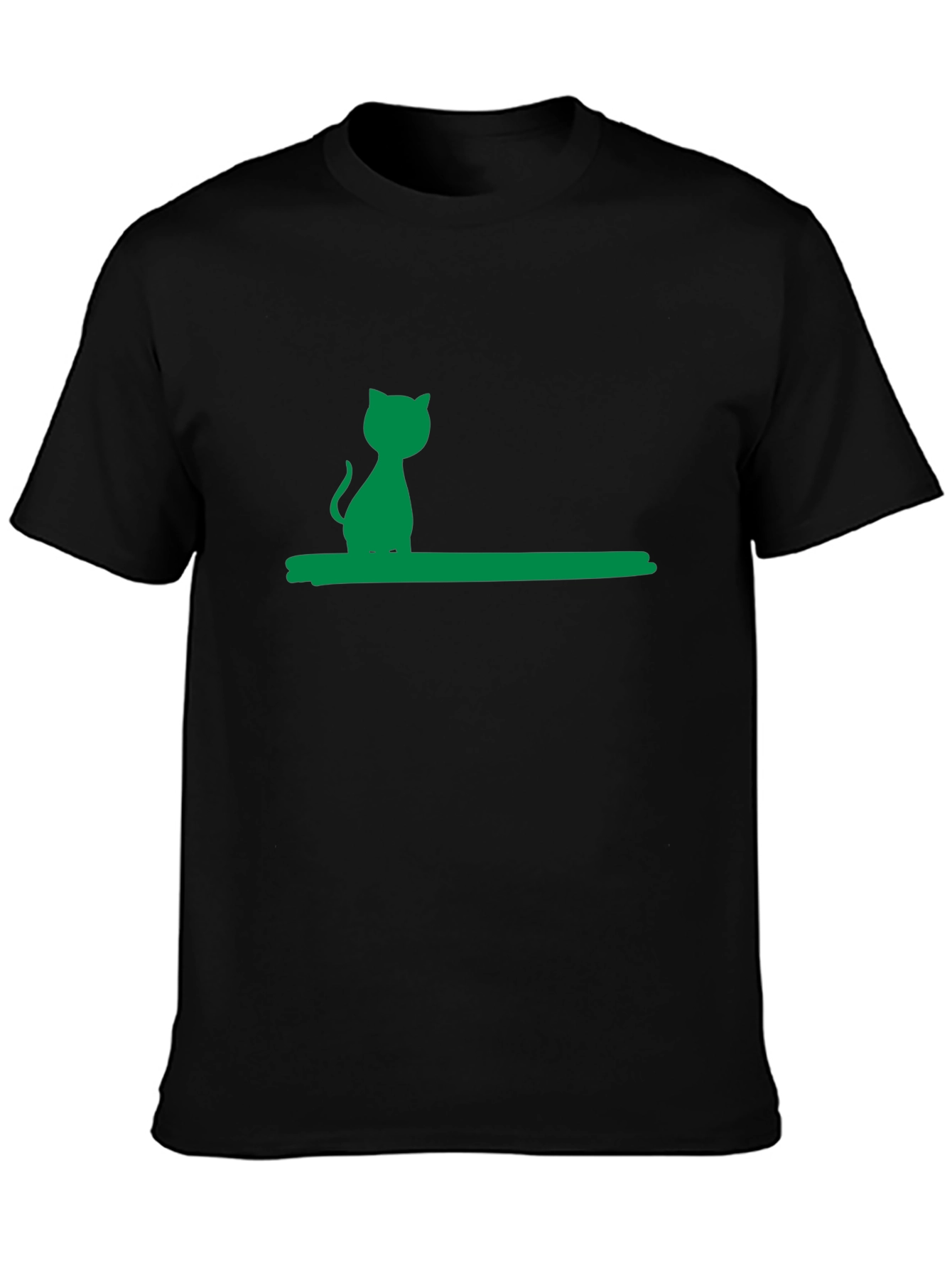 Green Cat Silhouette Black Cotton Tee