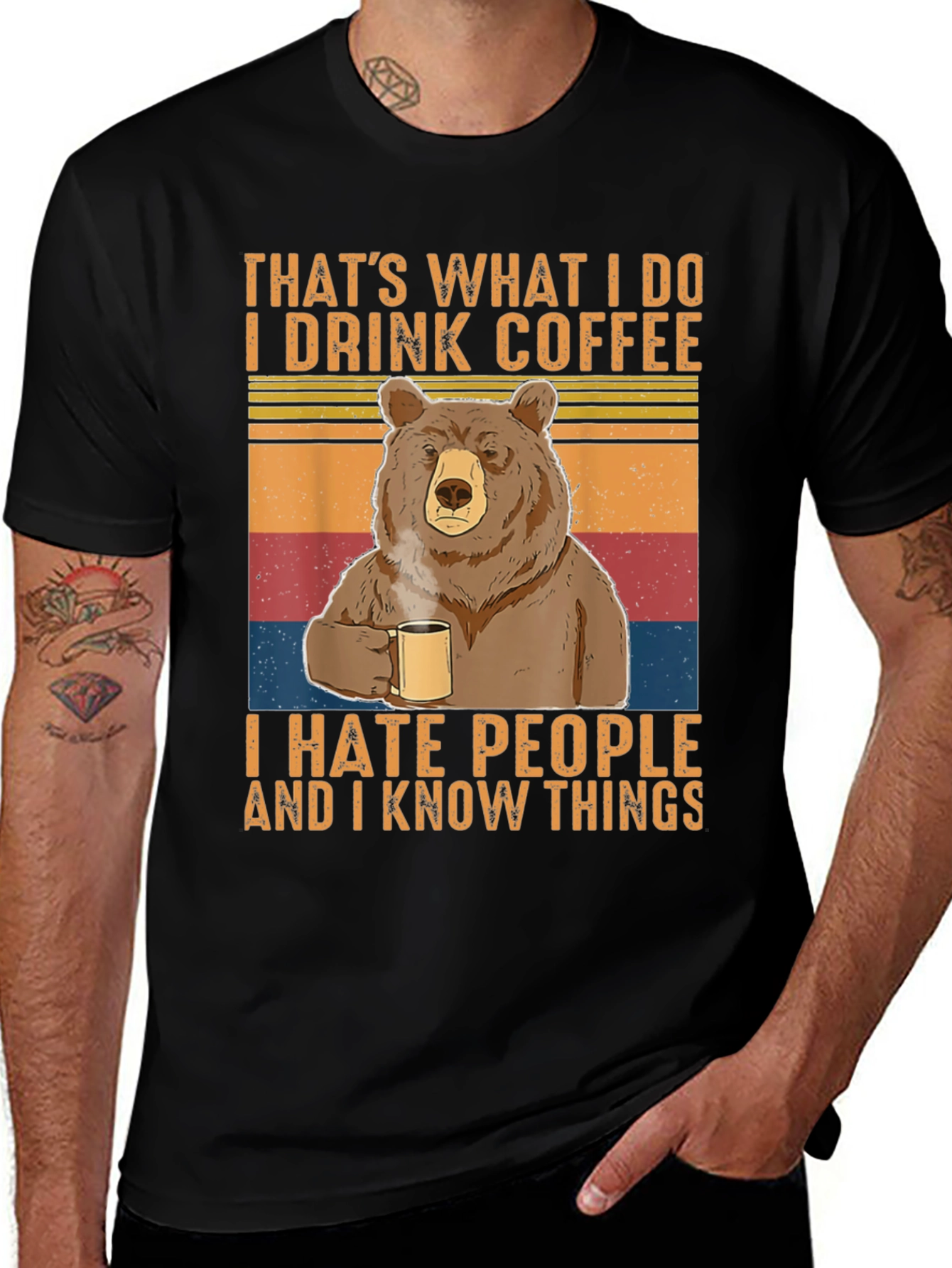 Funny Bear Coffee Drinker Tee - I Hate People & Know Things T-Shirt