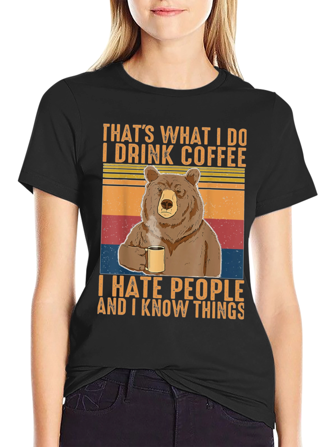 Funny Bear Coffee Drinker Tee - I Hate People & Know Things T-Shirt