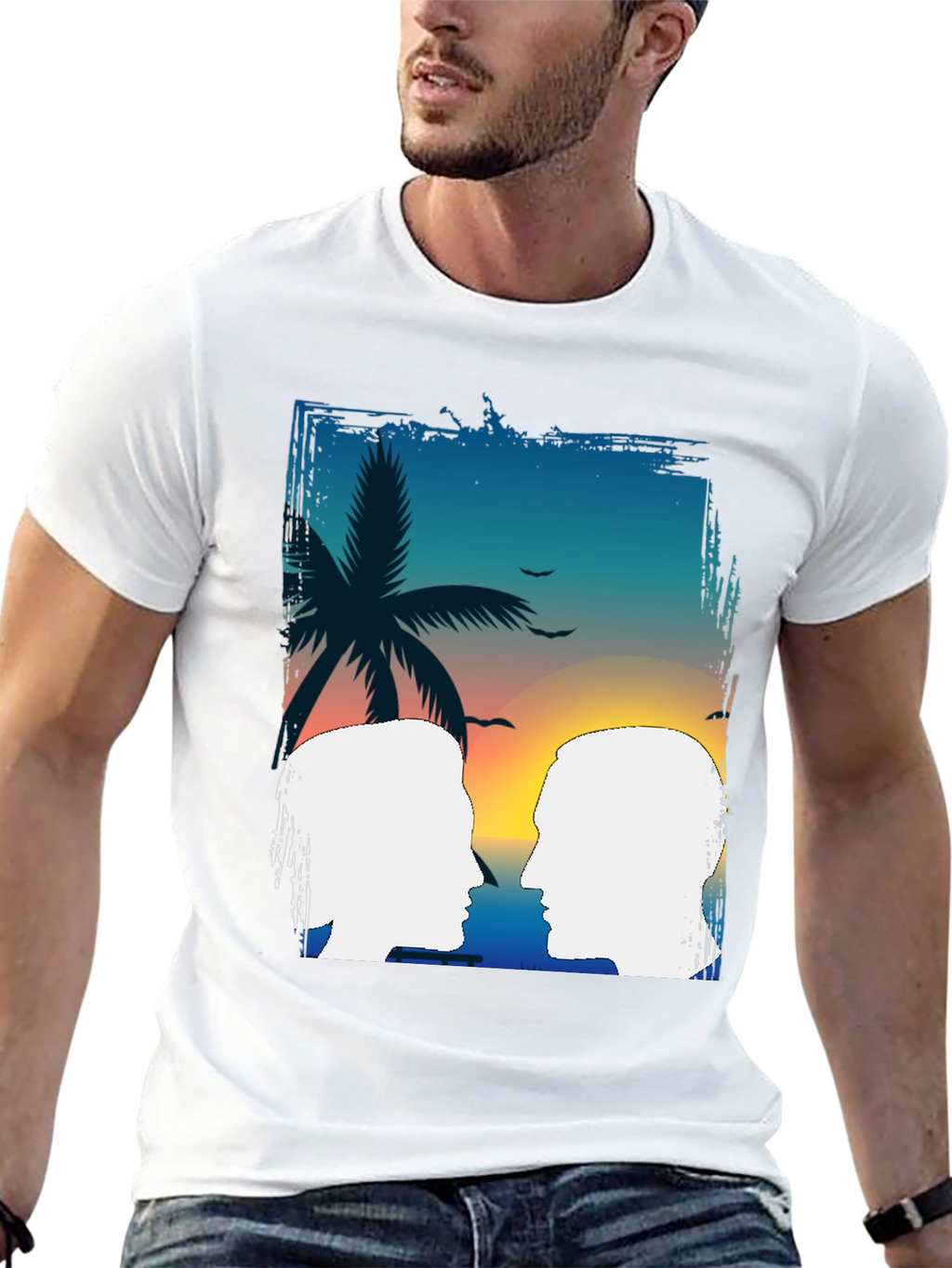 Tropical Sunset Couple Graphic T-Shirt