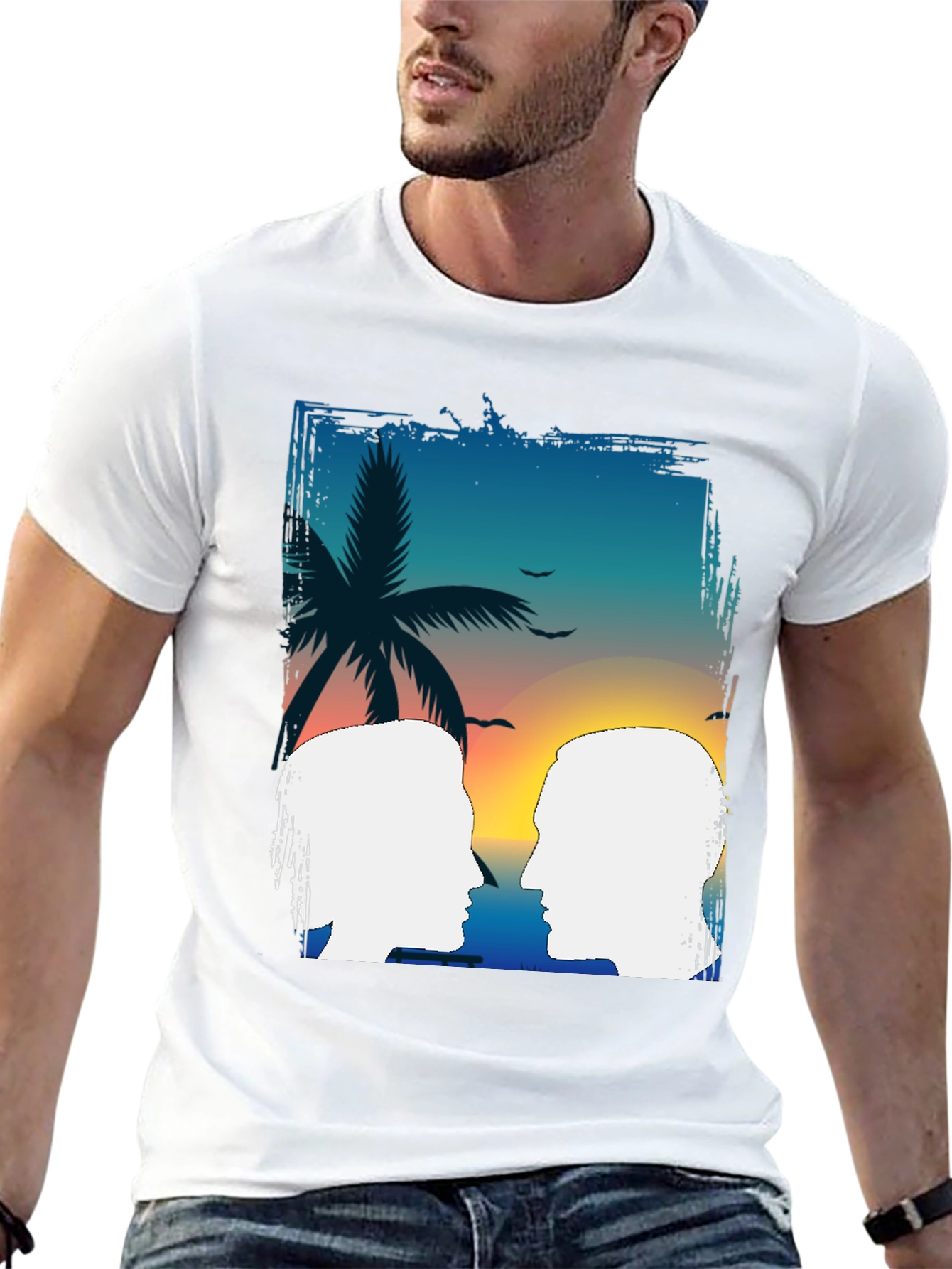 Tropical Sunset Couple Graphic T-Shirt
