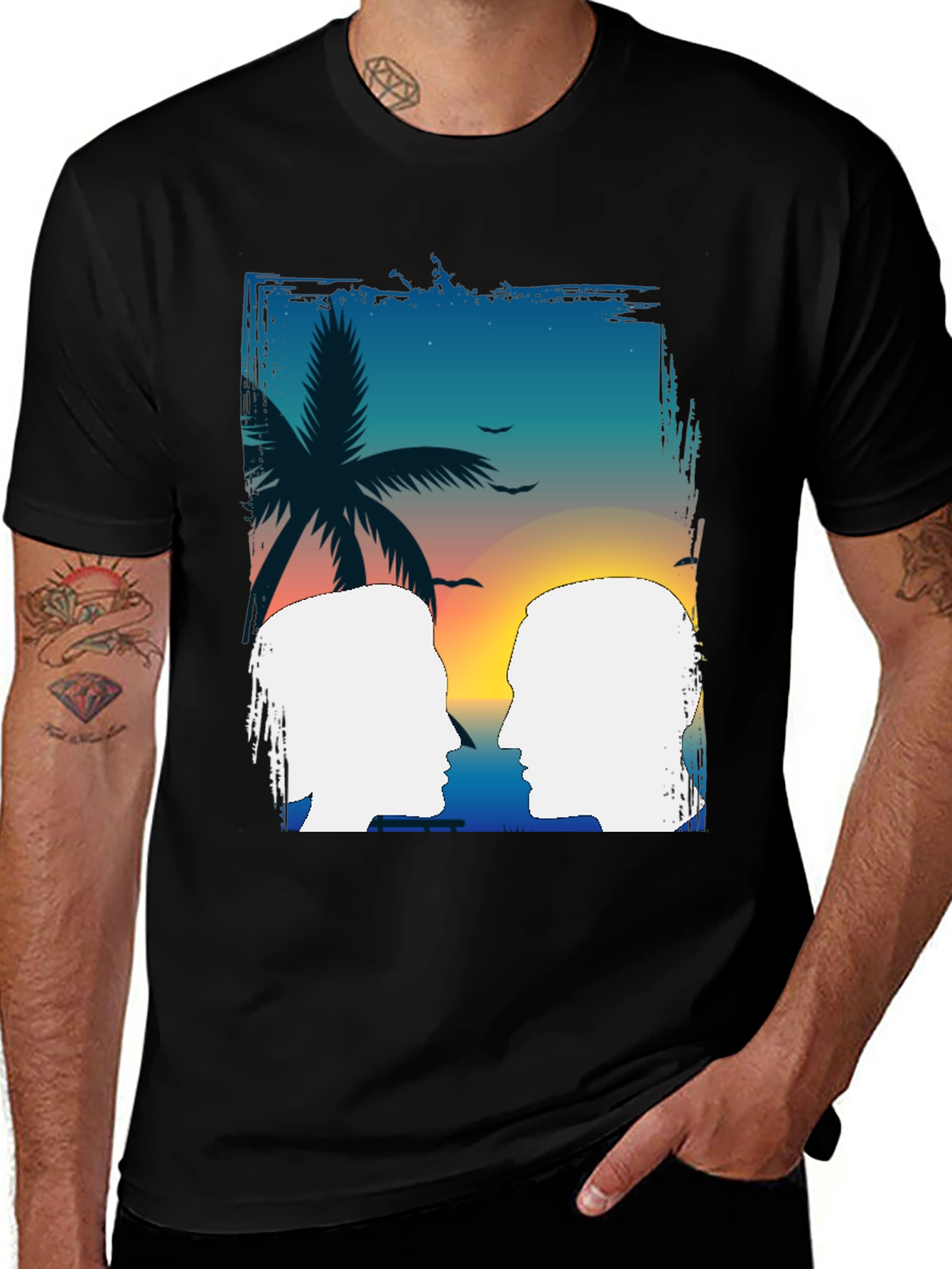 Tropical Sunset Couple Graphic T-Shirt