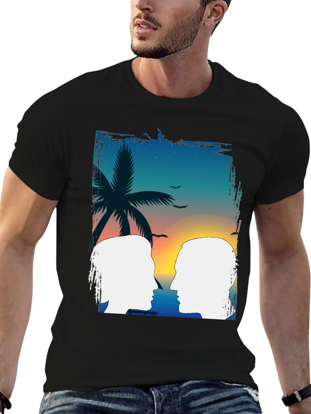 Tropical Sunset Couple Graphic T-Shirt