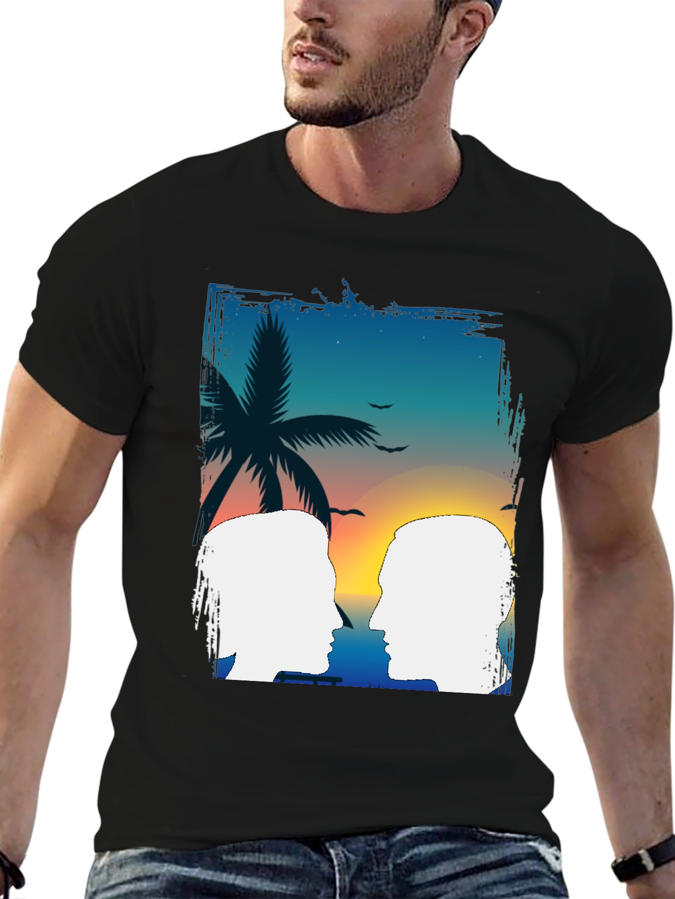 Tropical Sunset Couple Graphic T-Shirt