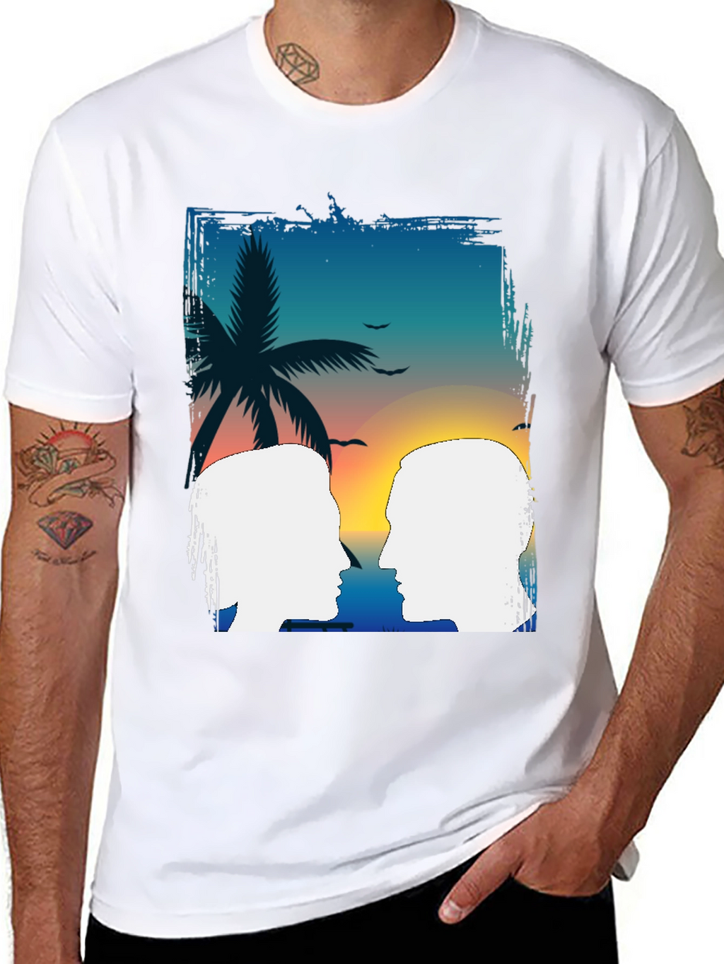 Tropical Sunset Couple Graphic T-Shirt