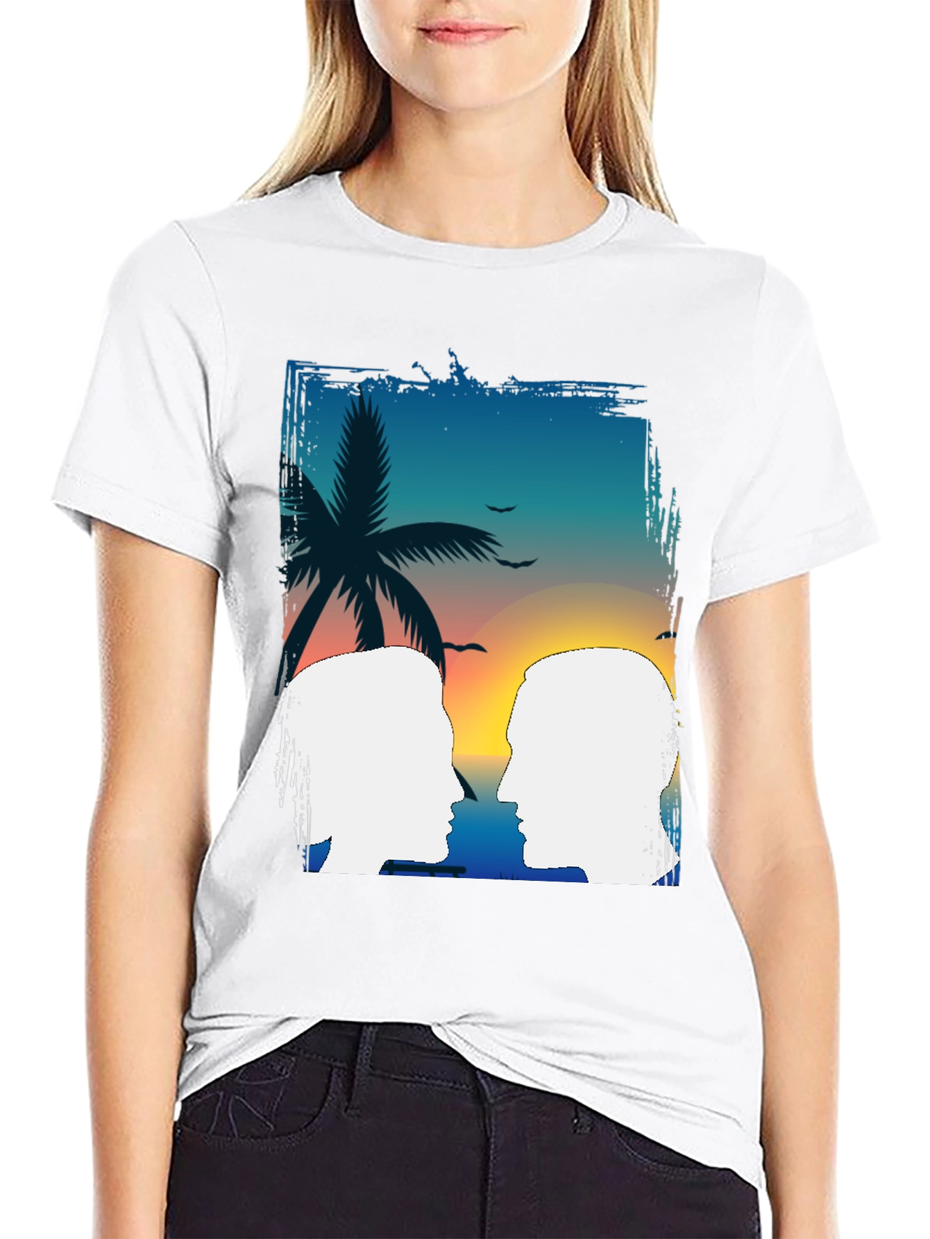Tropical Sunset Couple Graphic T-Shirt