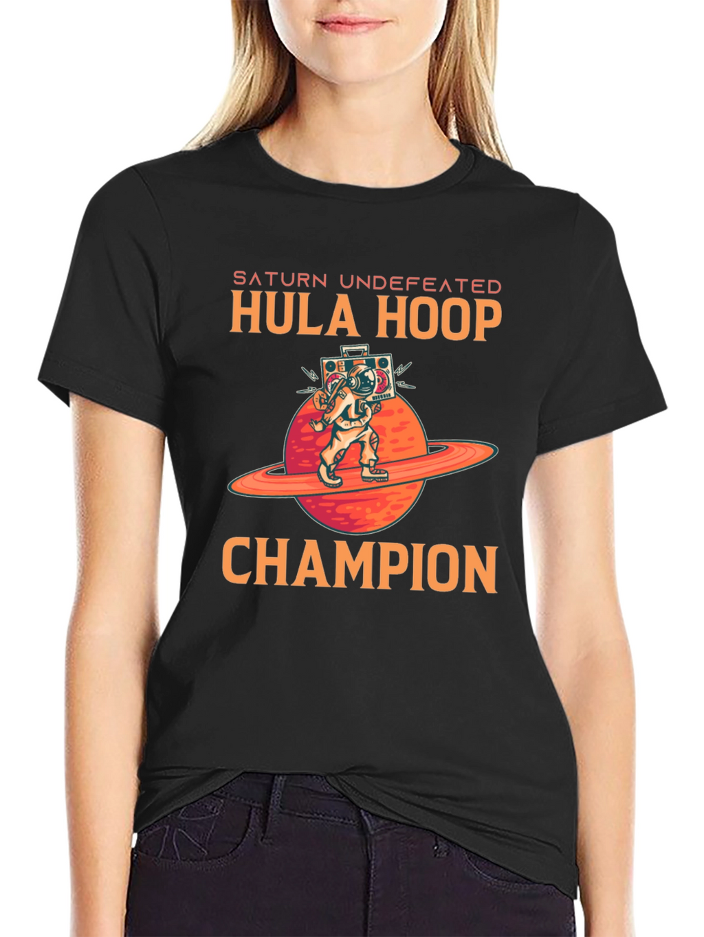 Saturn Hula Hoop Champion Black T-Shirt