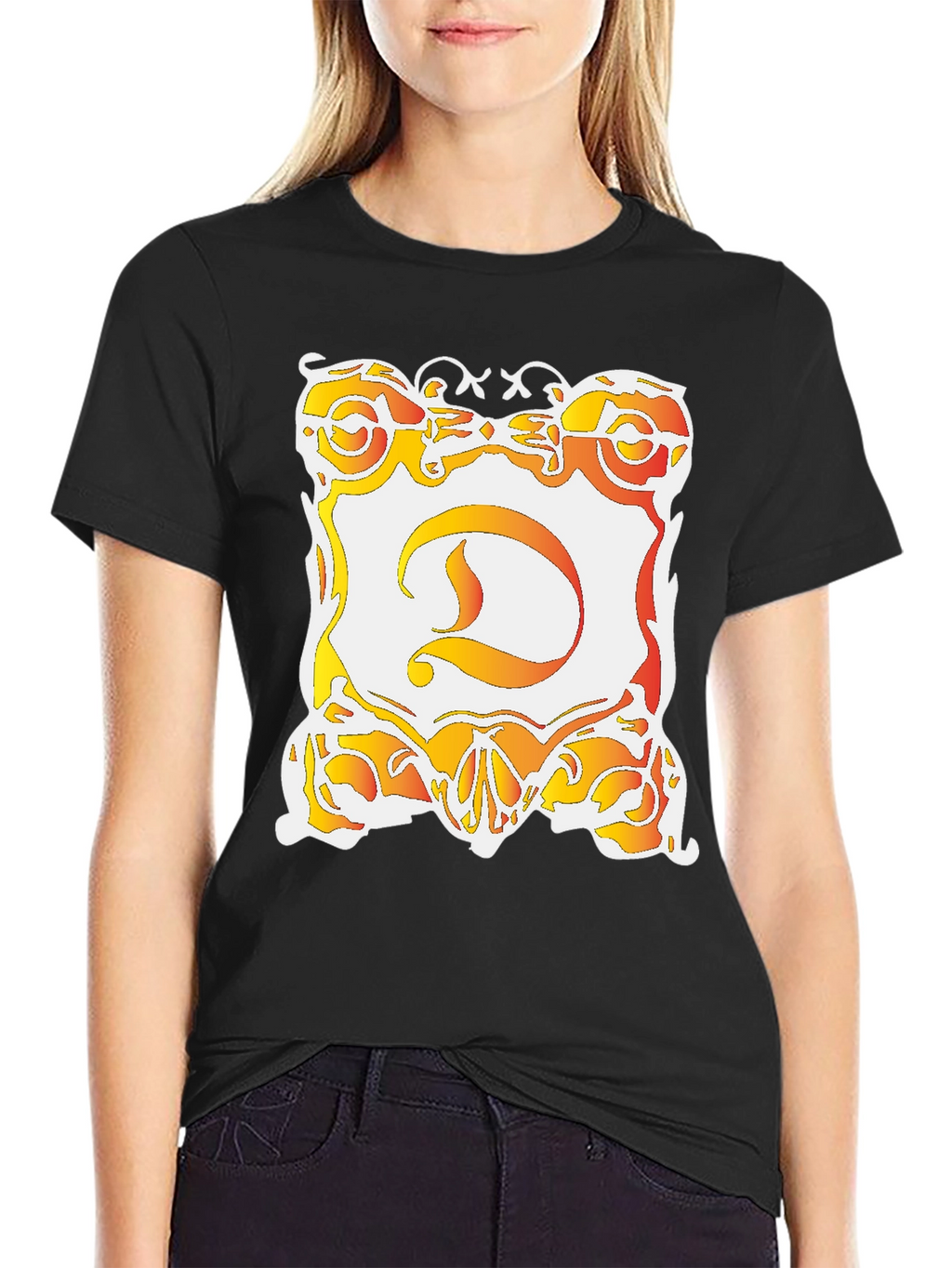 Ornate D Graphic Black T-Shirt