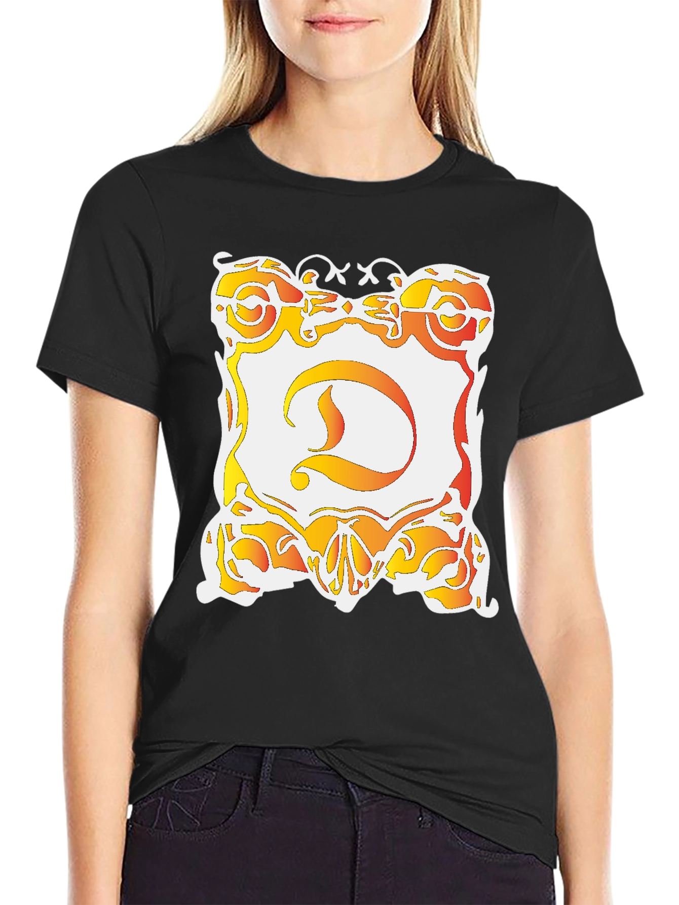 Ornate D Graphic Black T-Shirt