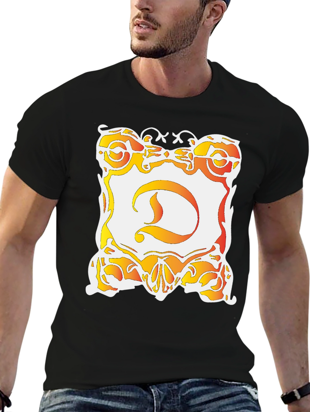 Ornate D Graphic Black T-Shirt