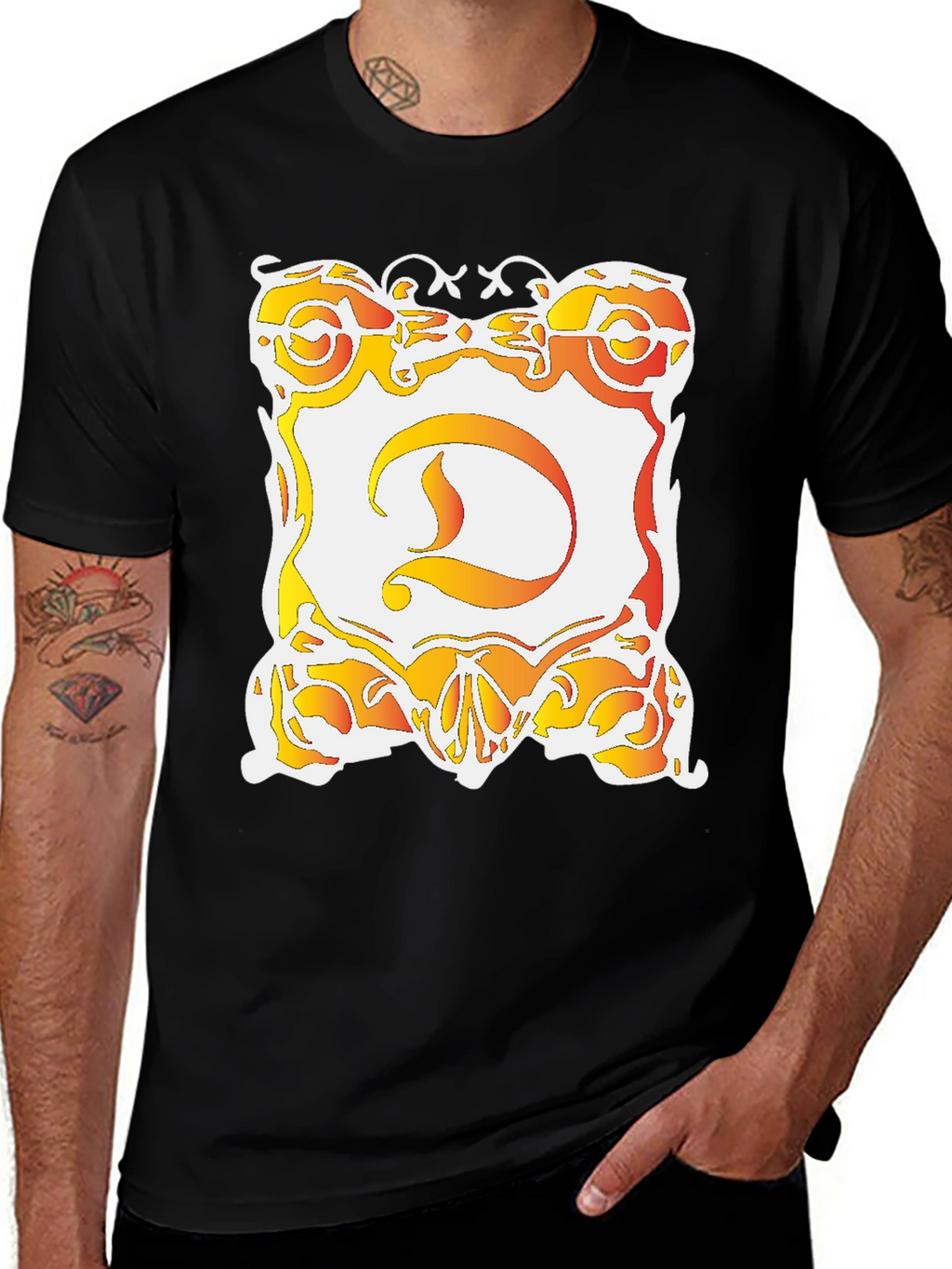 Ornate D Graphic Black T-Shirt