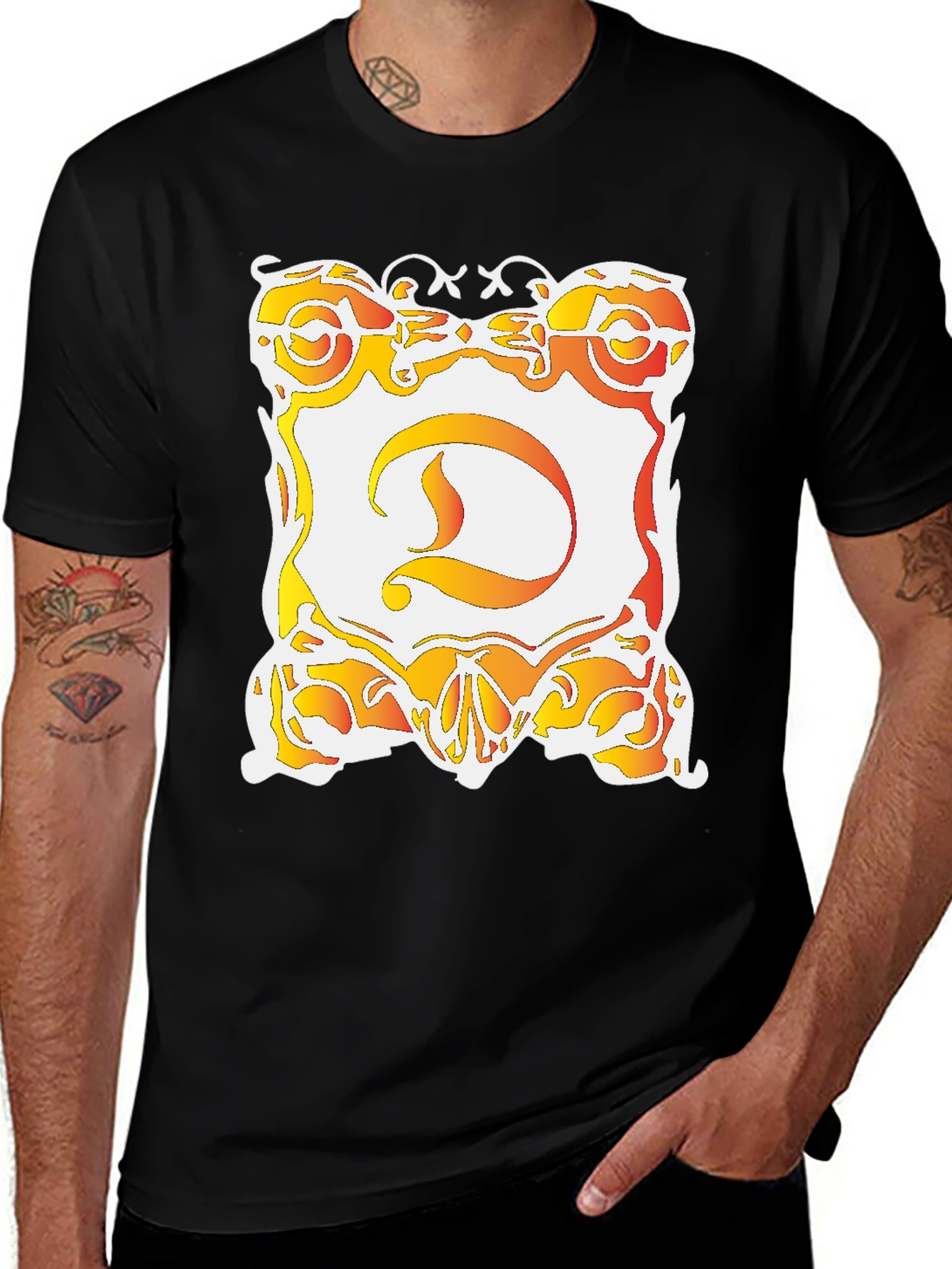 Ornate D Graphic Black T-Shirt