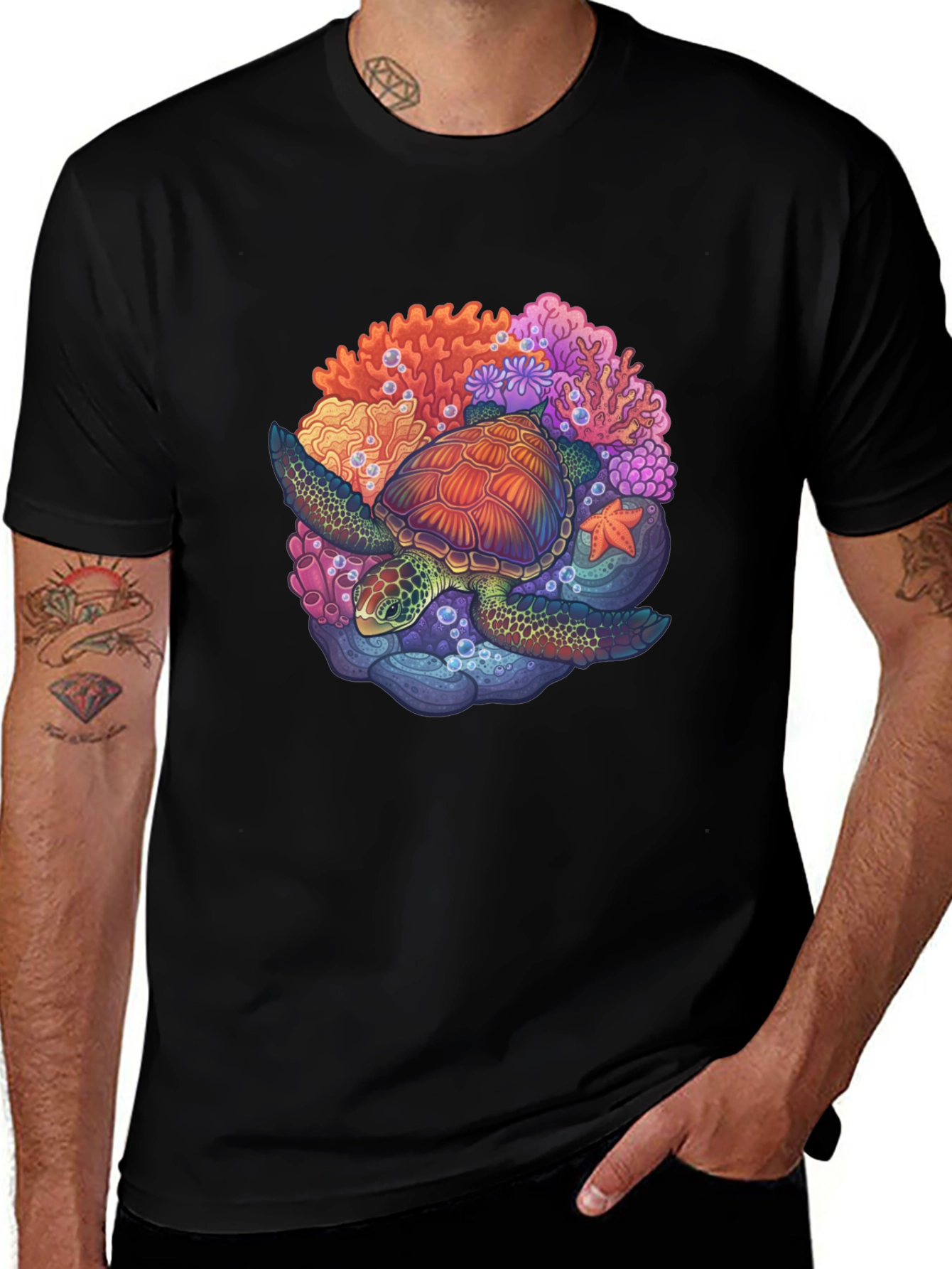 Sea Turtle Coral Reef Graphic Tee - Ocean Lovers T-Shirt