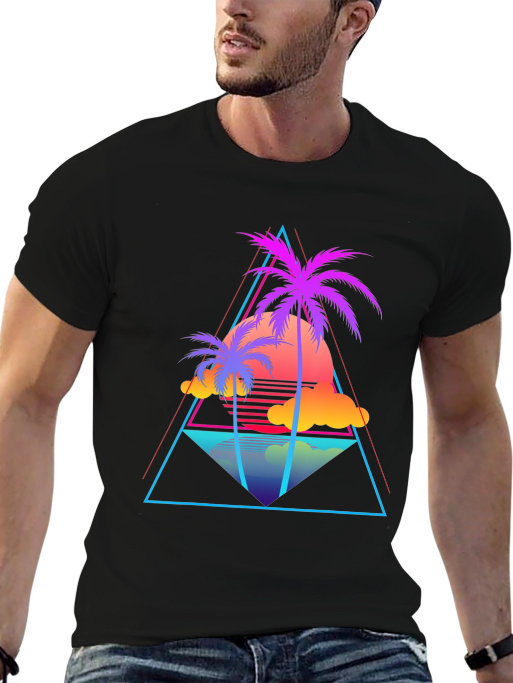 Retro Palm Tree Graphic Tee - 80s Style T-Shirt