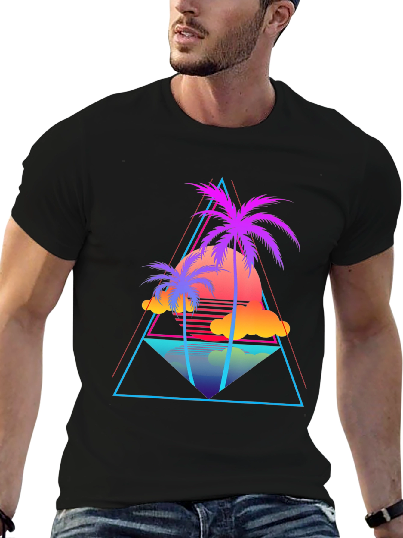 Retro Palm Tree Graphic Tee - 80s Style T-Shirt