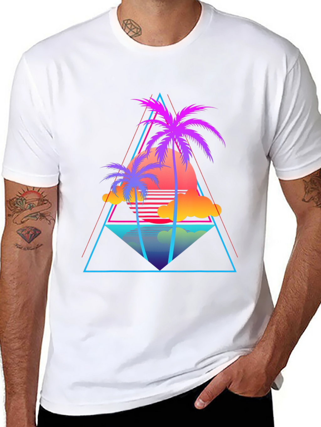 Retro Palm Tree Graphic Tee - 80s Style T-Shirt