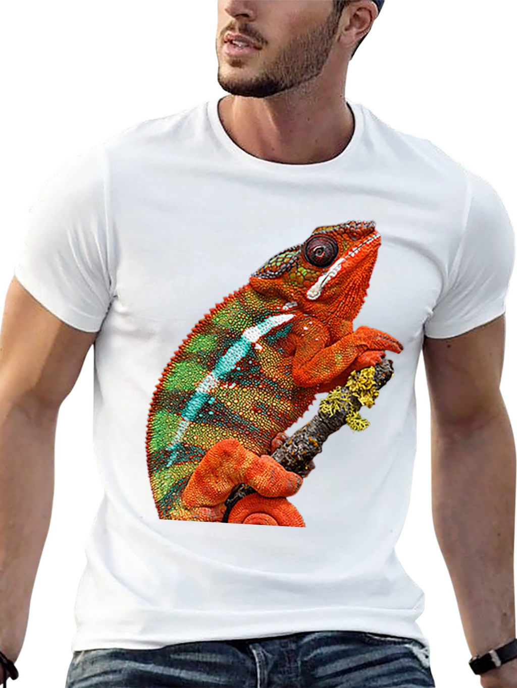 Chameleon Graphic Print Crew Neck T-Shirt