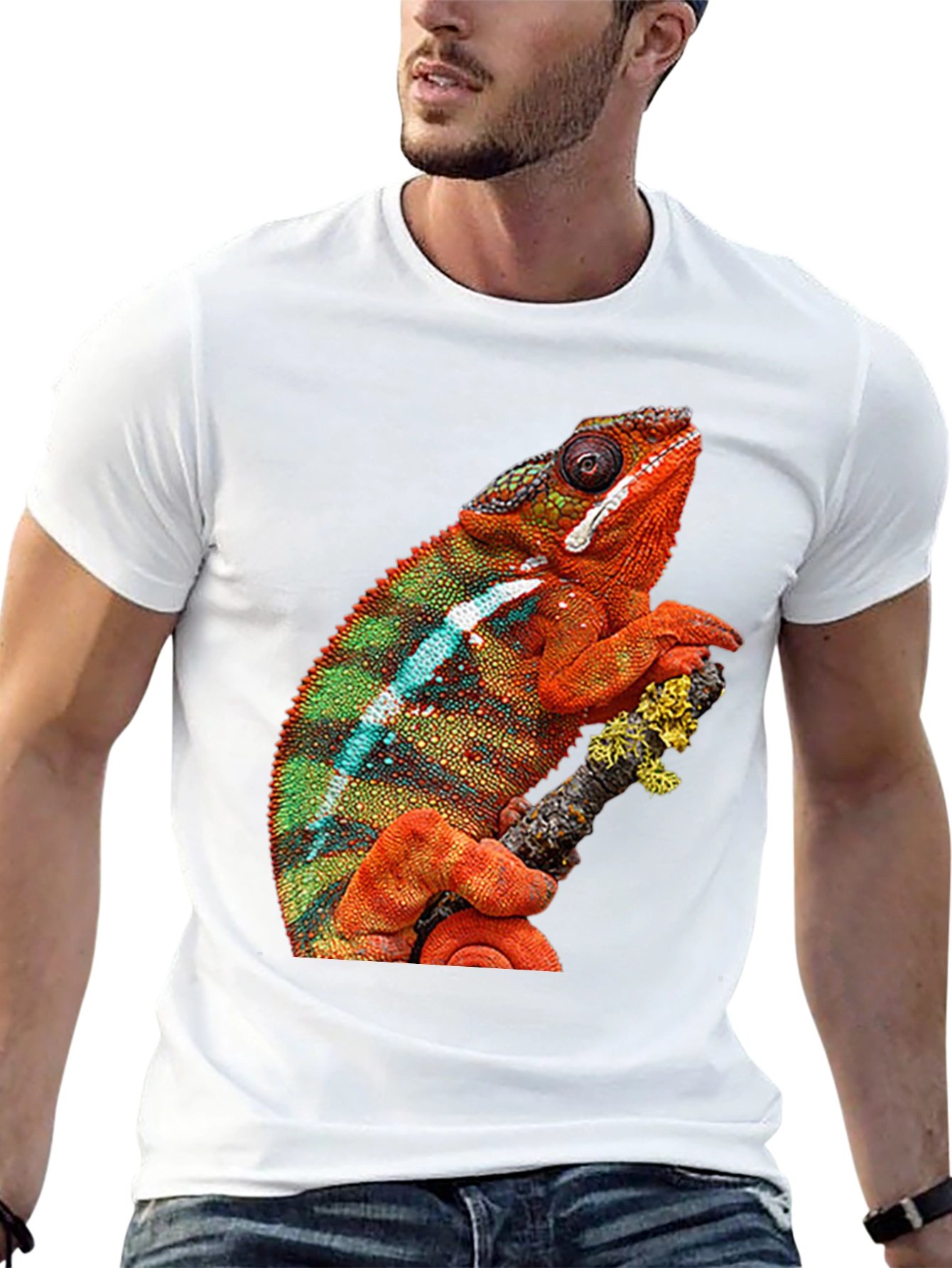 Chameleon Graphic Print Crew Neck T-Shirt
