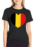 Belgium Flag Heart Graphic Tee - Black Cotton Shirt