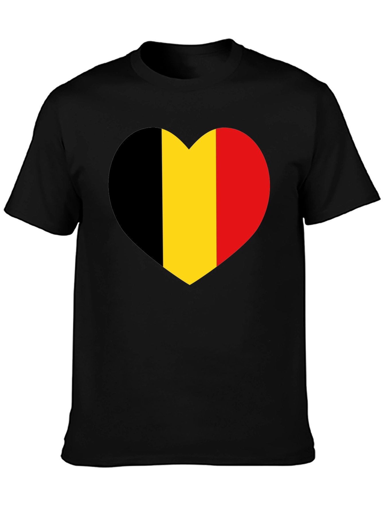 Belgium Flag Heart Graphic Tee - Black Cotton Shirt