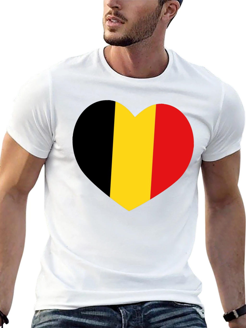 Belgium Flag Heart Graphic Tee - Black Cotton Shirt
