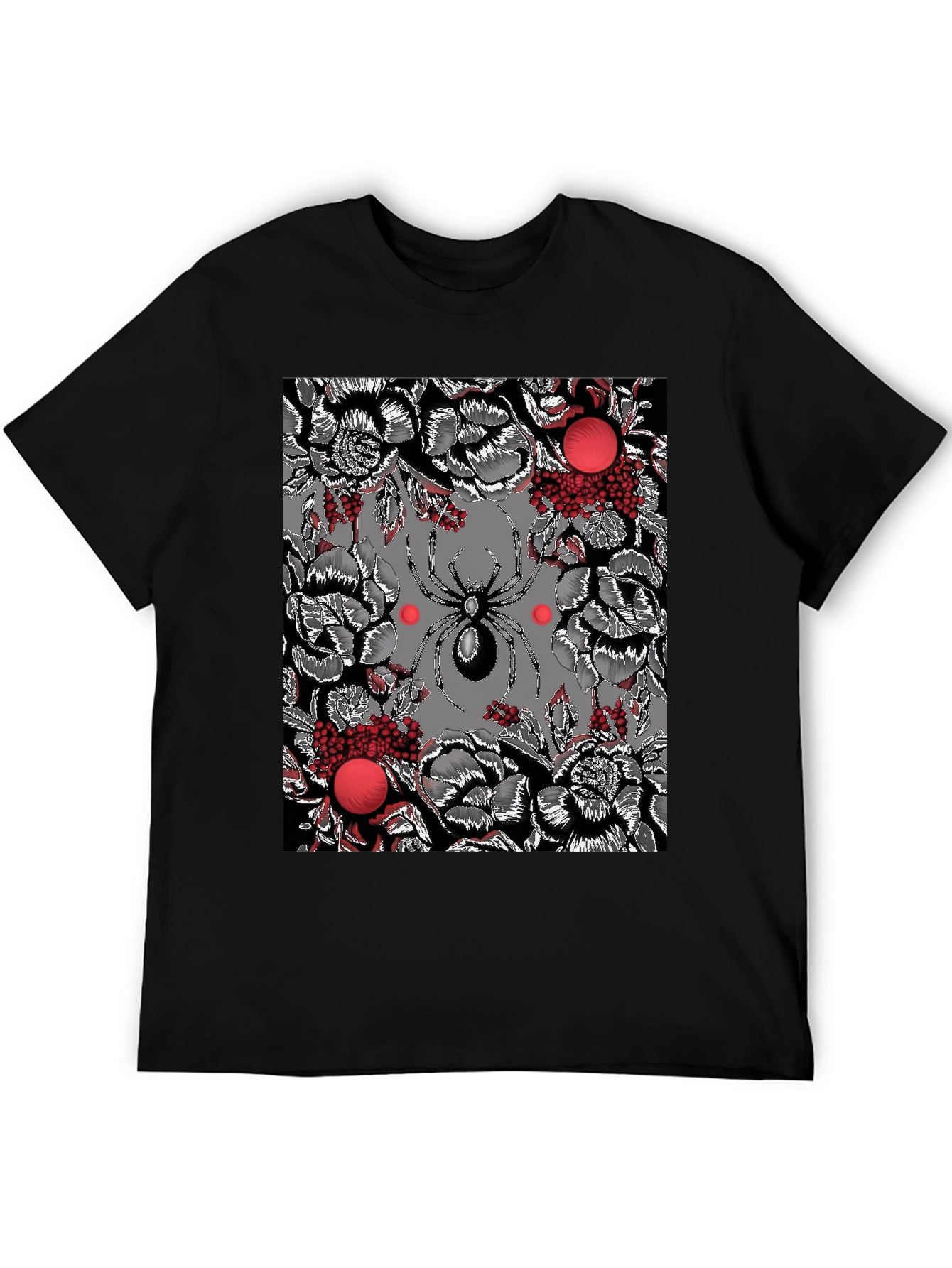 Floral Spider Graphic Black T-Shirt