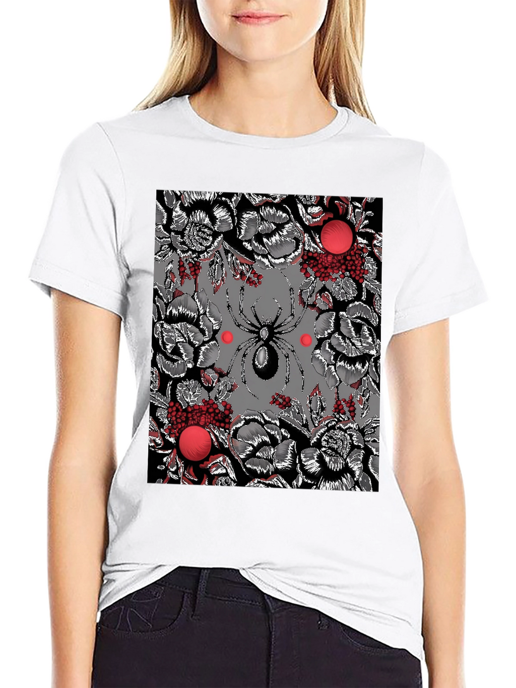 Floral Spider Graphic Black T-Shirt