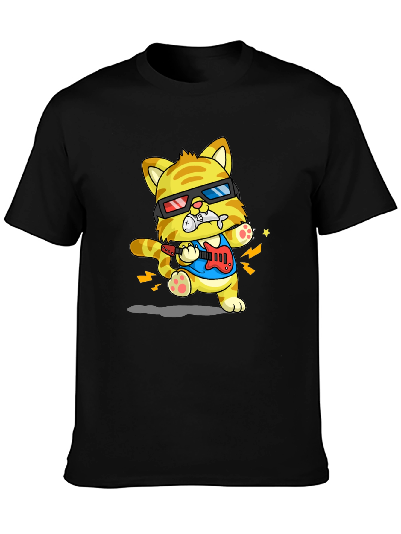 Cool Cat Guitarist Graphic T-Shirt
