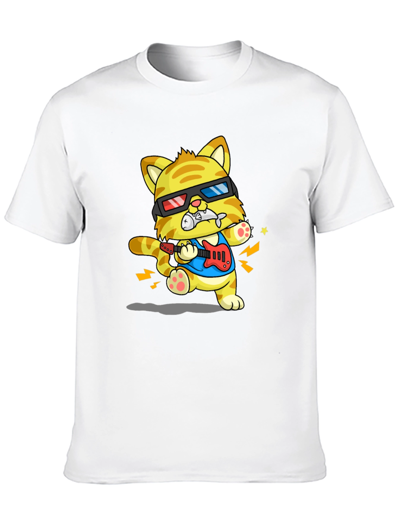 Cool Cat Guitarist Graphic T-Shirt