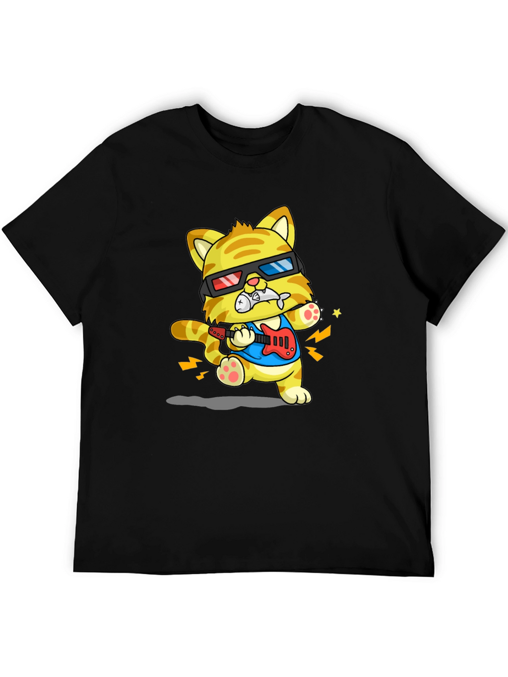 Cool Cat Guitarist Graphic T-Shirt