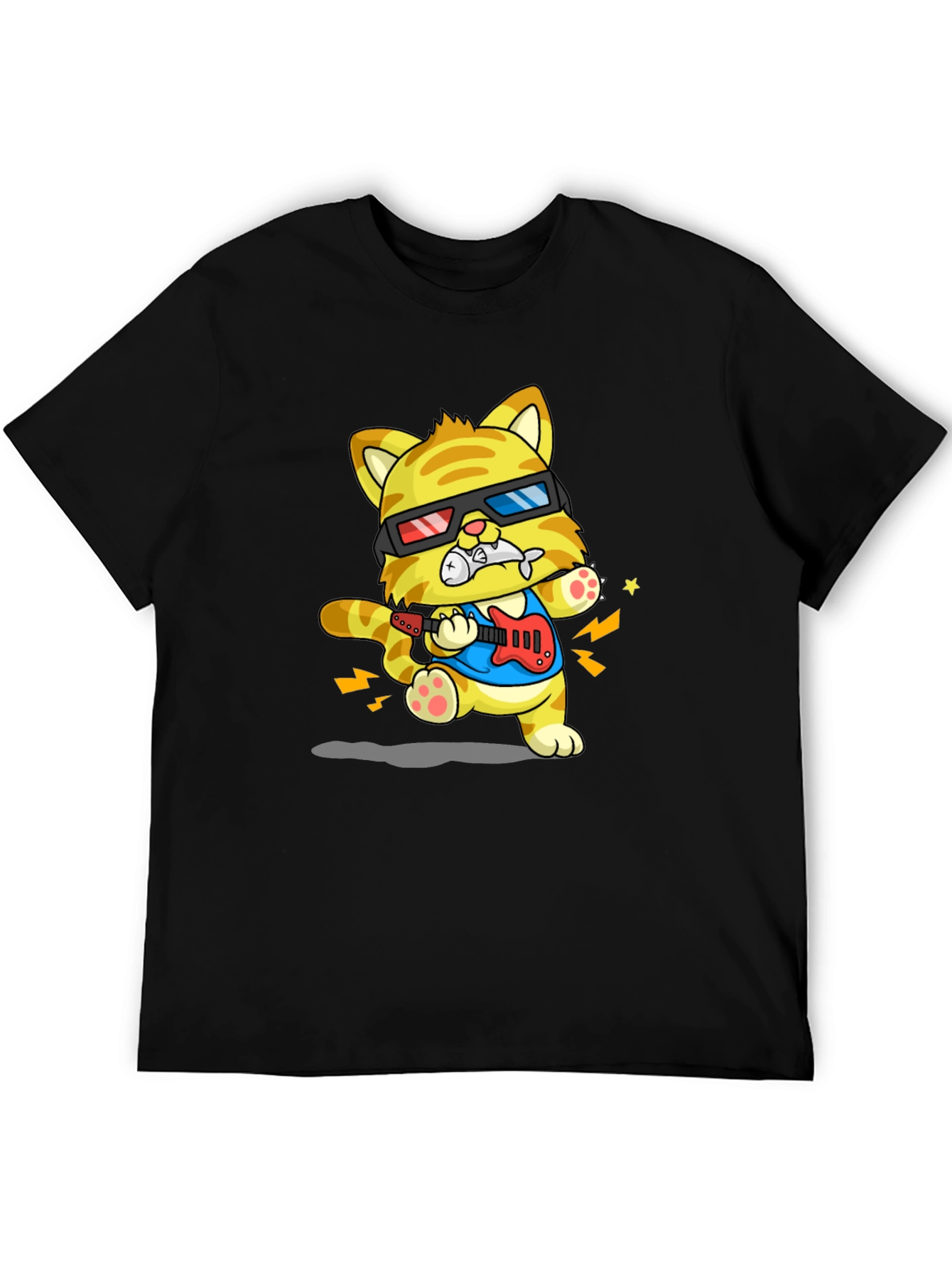 Cool Cat Guitarist Graphic T-Shirt