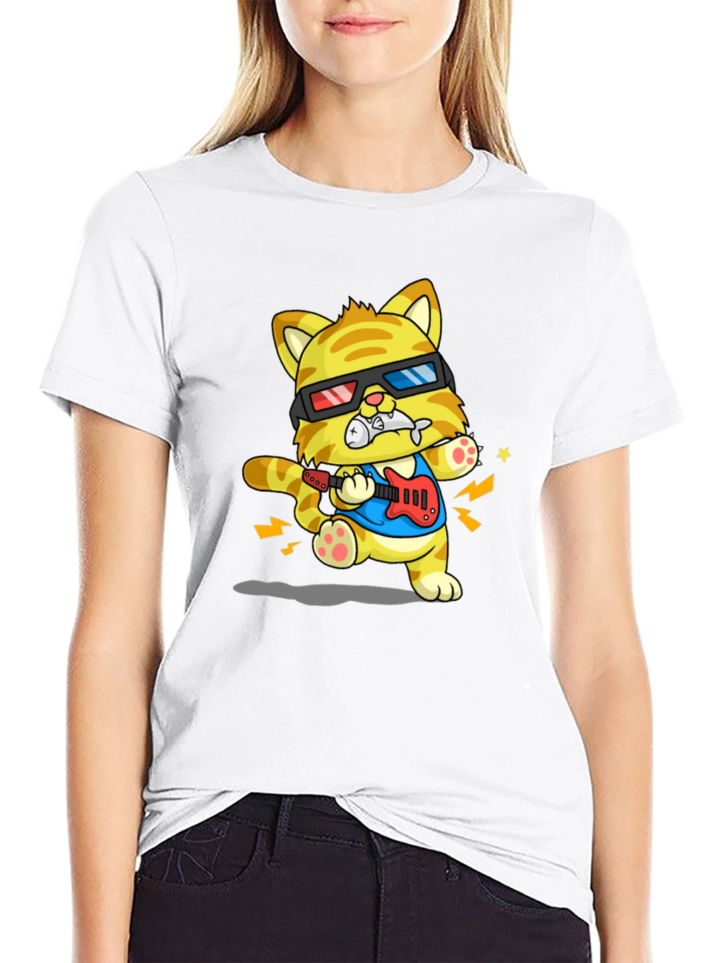 Cool Cat Guitarist Graphic T-Shirt