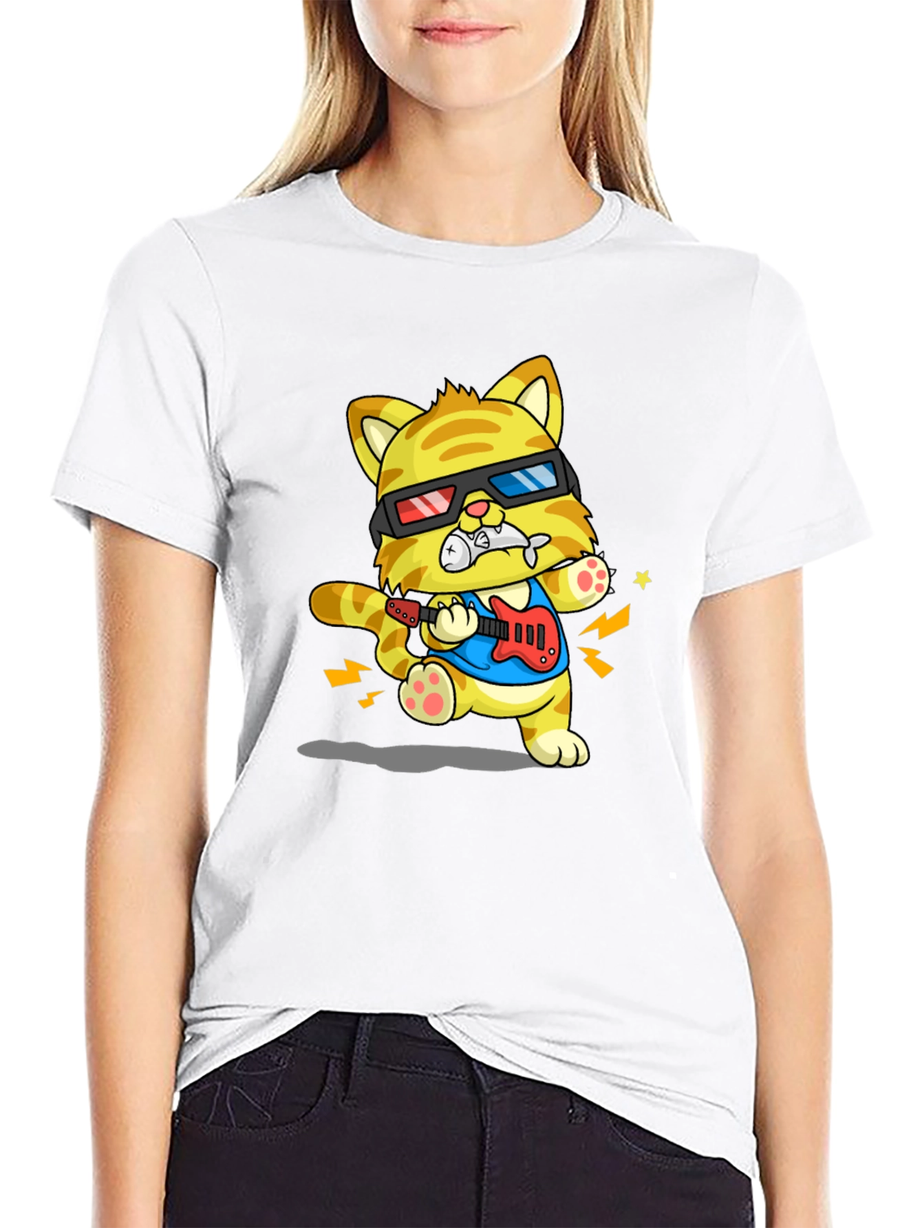 Cool Cat Guitarist Graphic T-Shirt