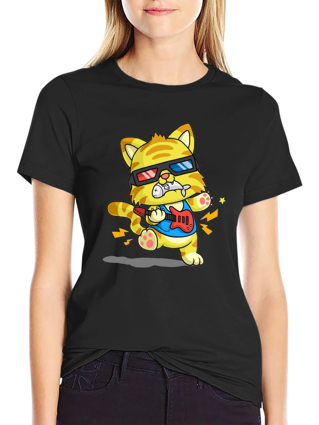 Cool Cat Guitarist Graphic T-Shirt