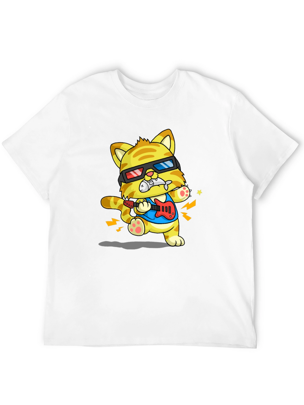 Cool Cat Guitarist Graphic T-Shirt