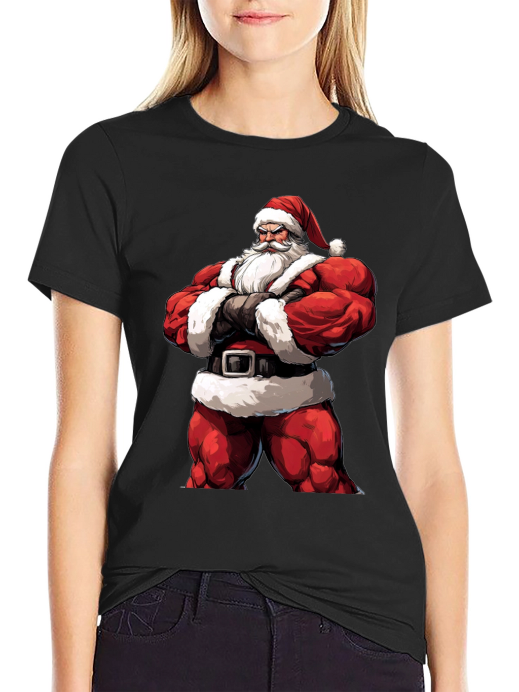 Muscle Santa Black T-Shirt: Holiday Fitness