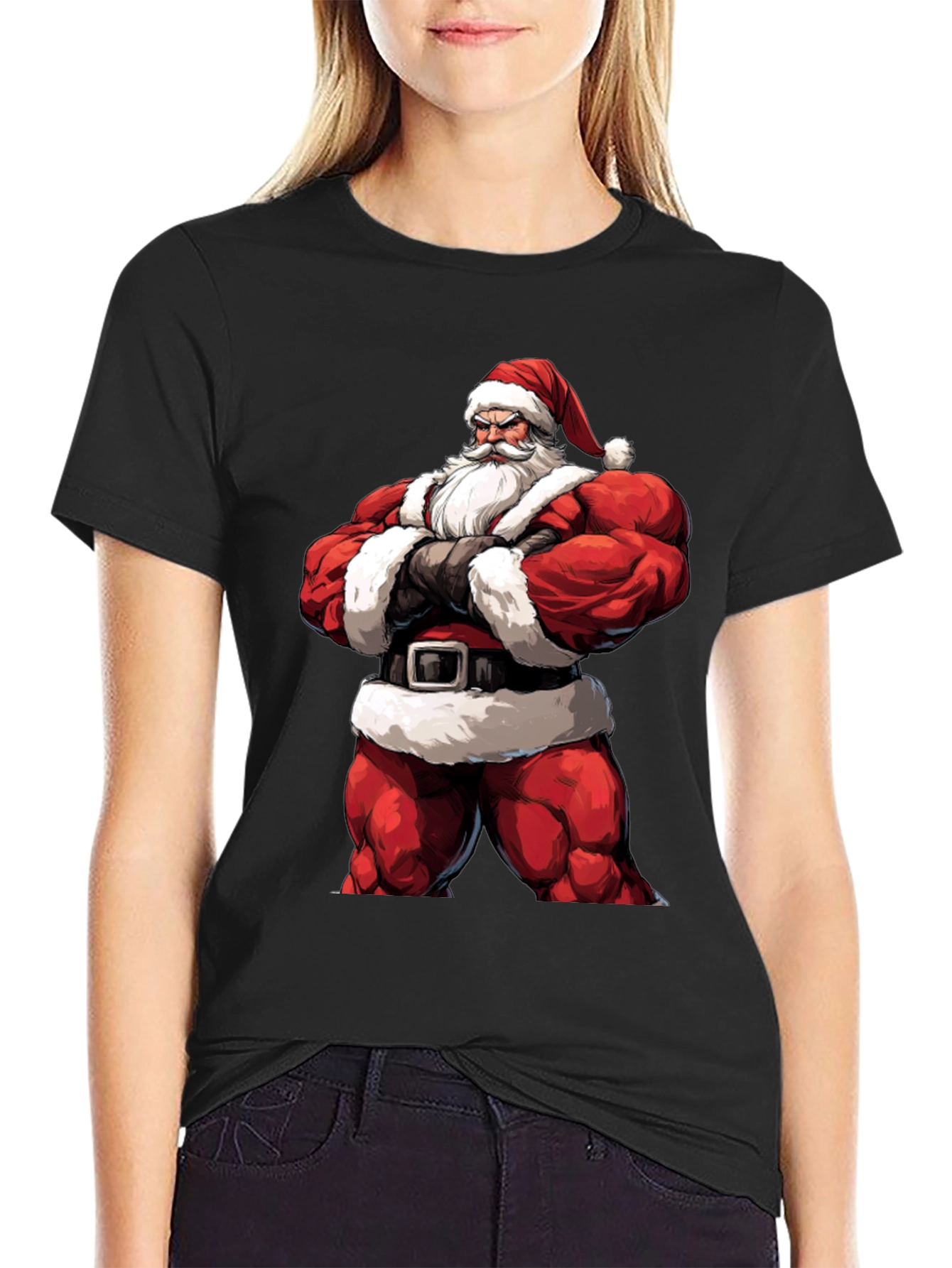 Muscle Santa Black T-Shirt: Holiday Fitness