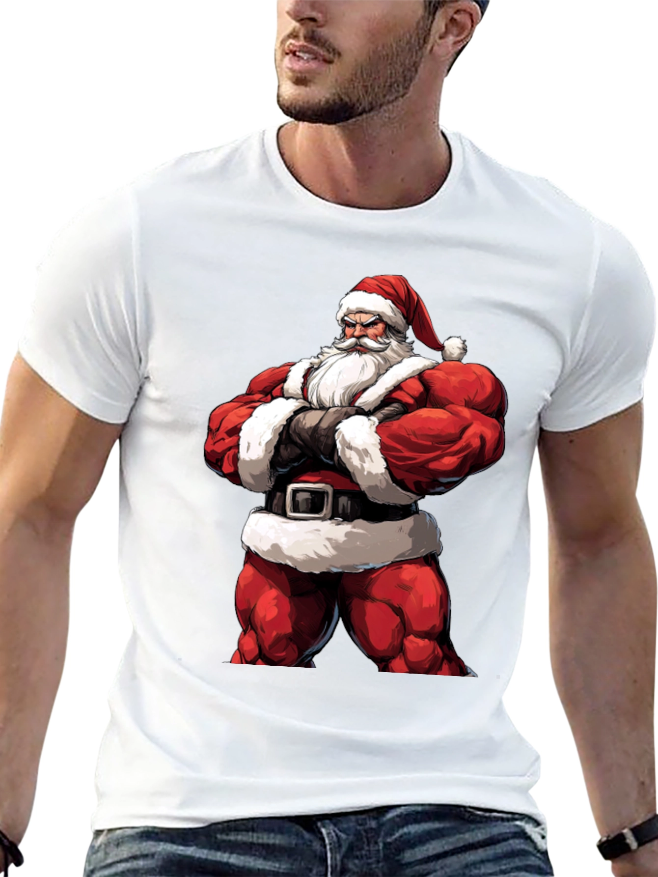 Muscle Santa Black T-Shirt: Holiday Fitness