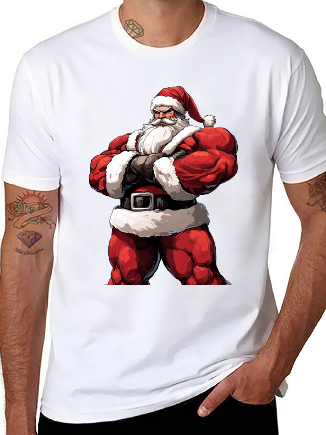 Muscle Santa Black T-Shirt: Holiday Fitness