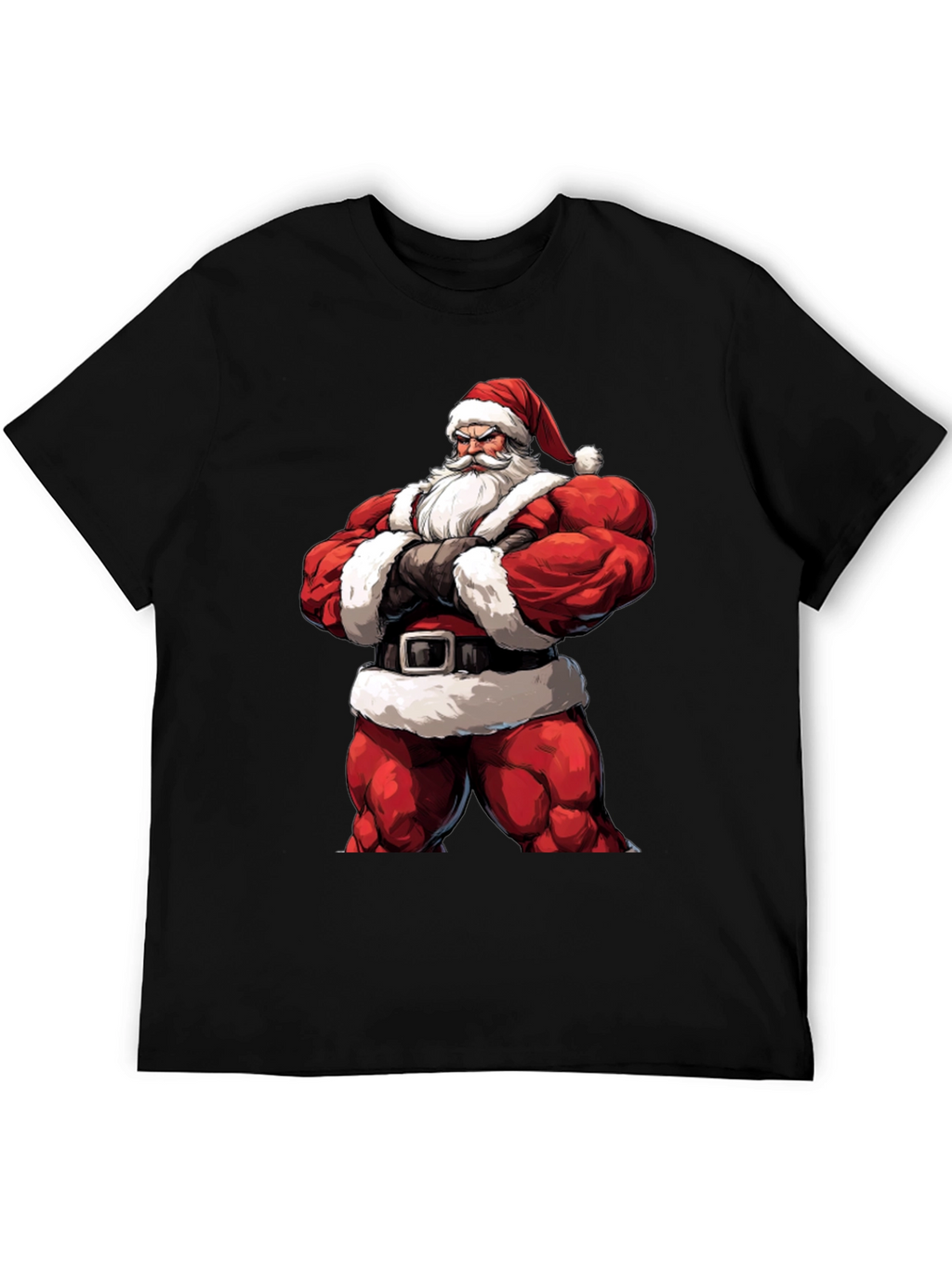 Muscle Santa Black T-Shirt: Holiday Fitness